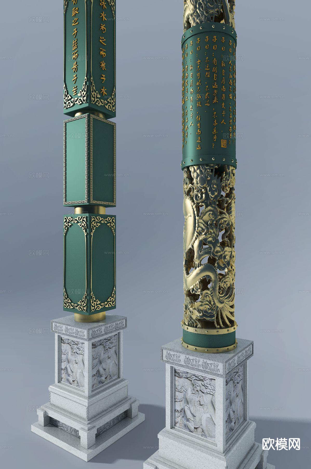 中式灯柱 雕花柱子su模型下载（渲染图4）