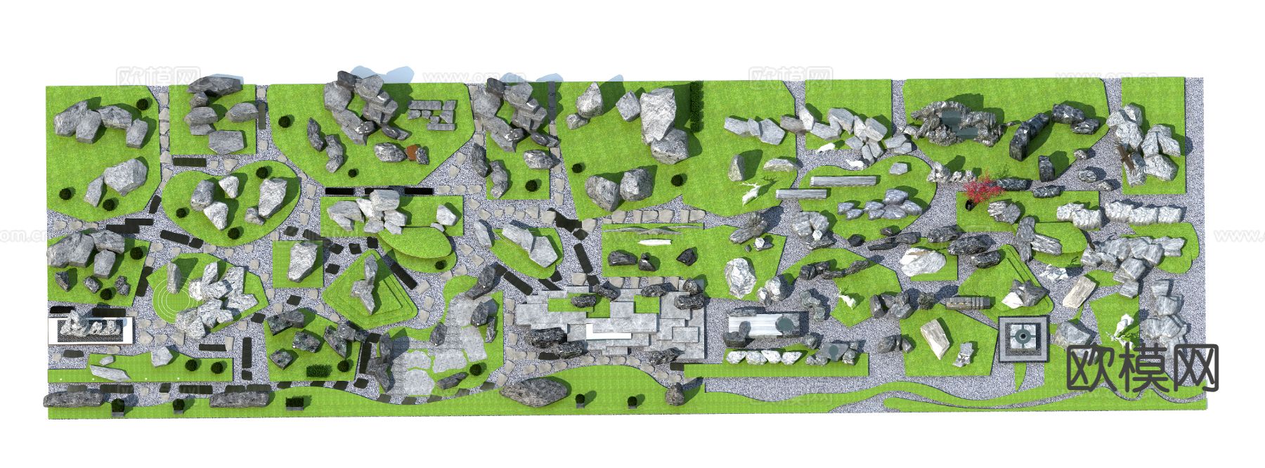 汀步石 庭院铺地 青石板路 石头小路3d模型下载