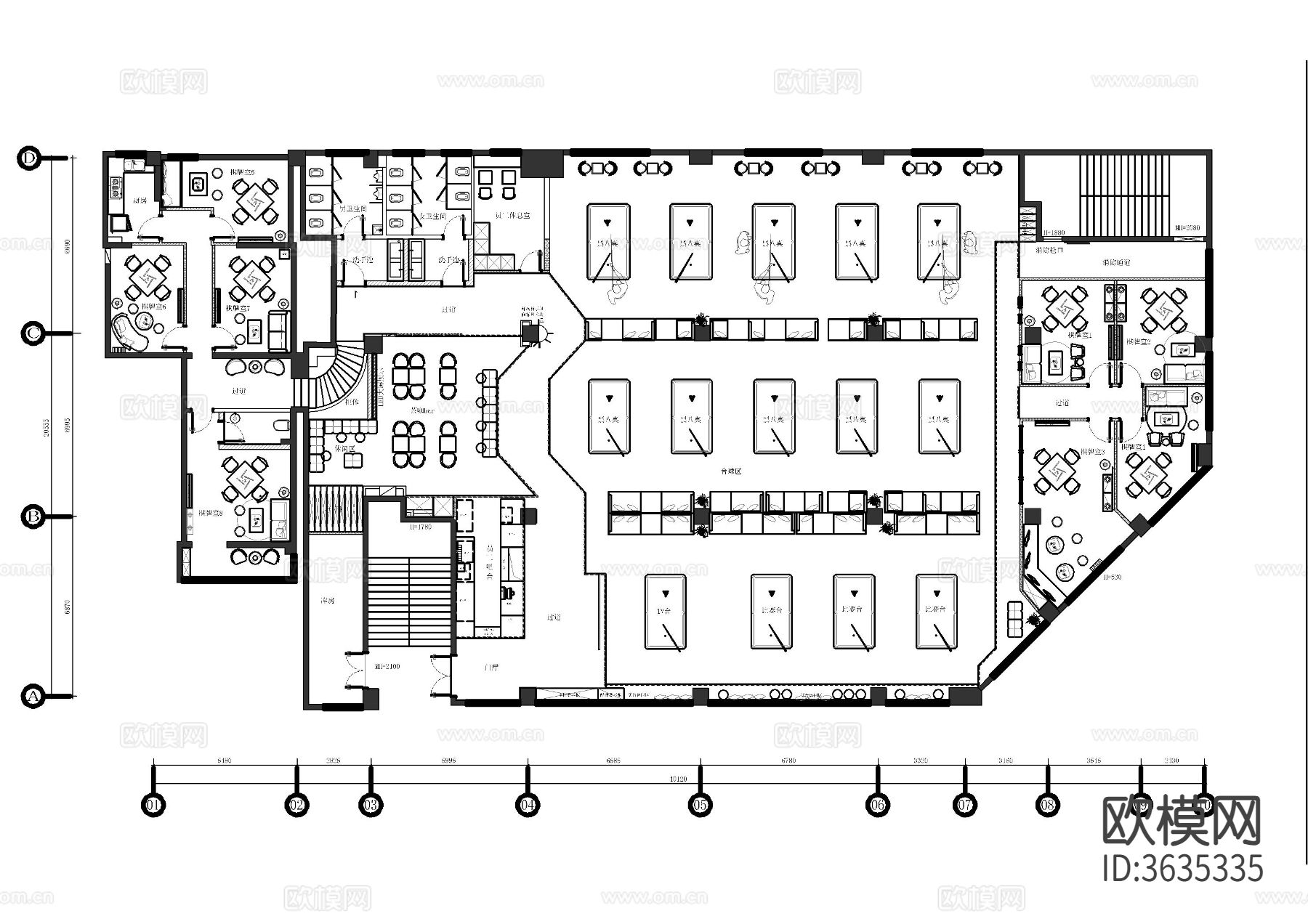 台球俱乐部 台球厅CAD施工图下载（渲染图1）
