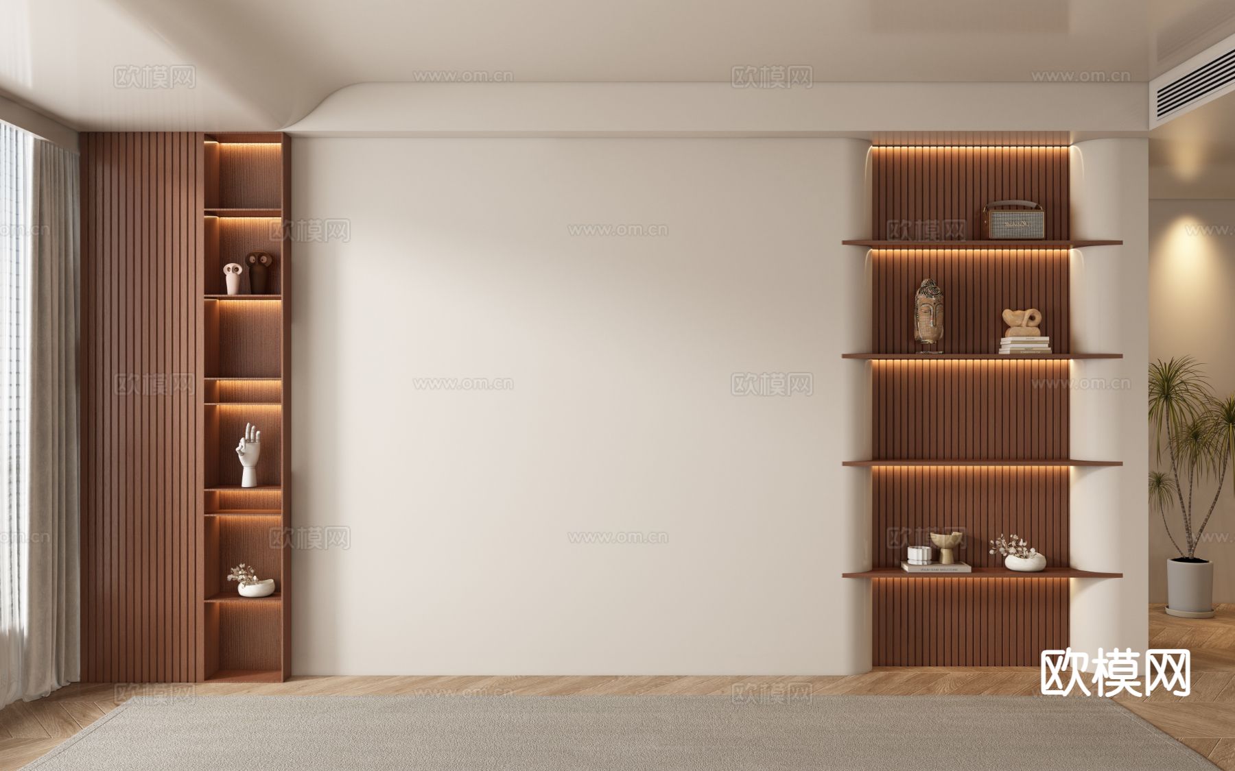 中古风沙发背景 茶室背景墙3d模型下载