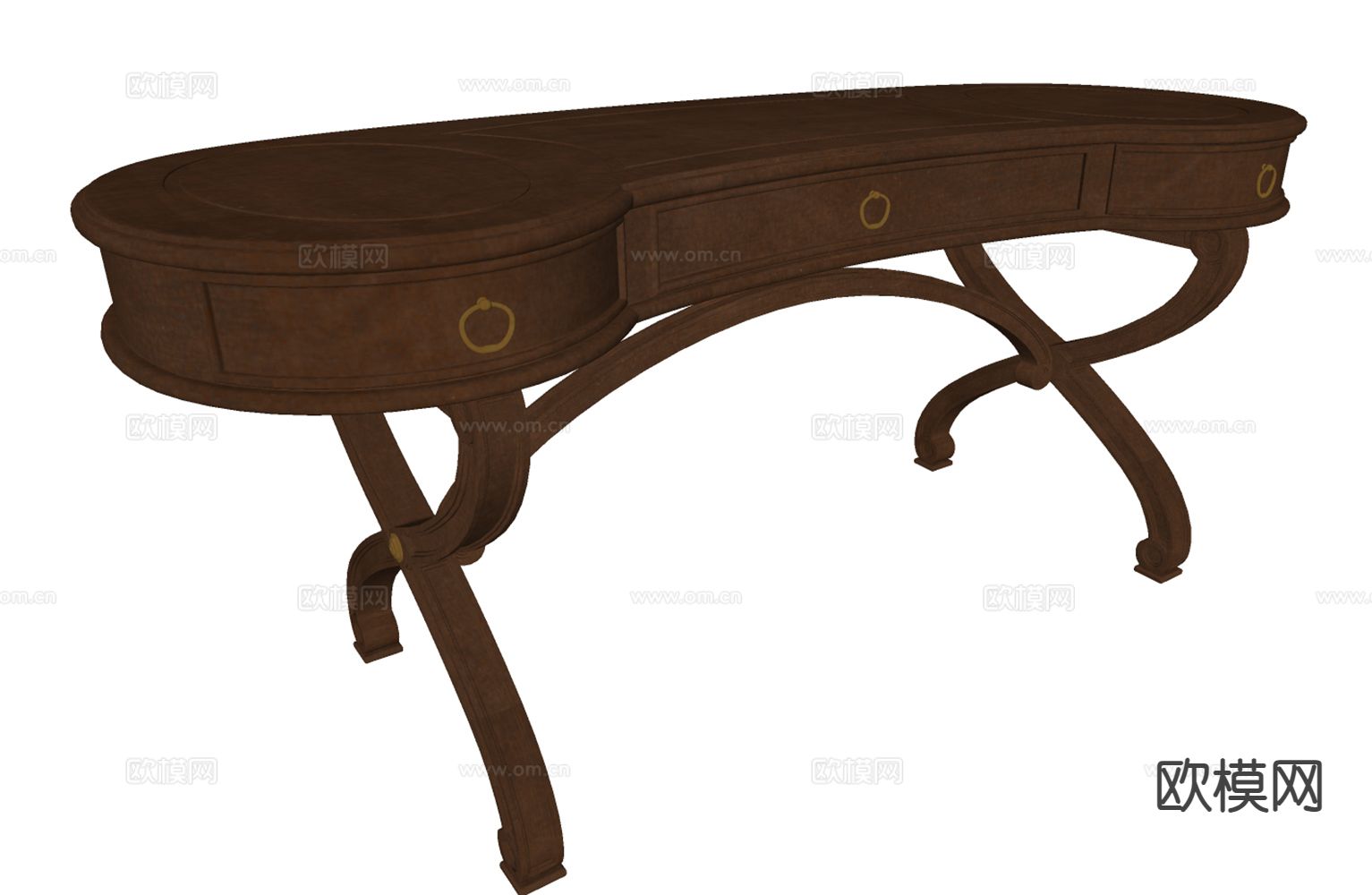 美式书桌 写字台su模型下载（渲染图1）