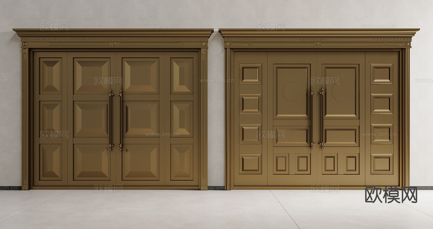 新古典别墅门 双开大门 铜门 紫铜大门3d模型下载