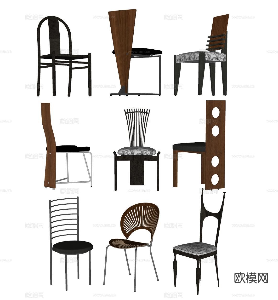 中古风单椅 餐椅su模型下载（渲染图1）