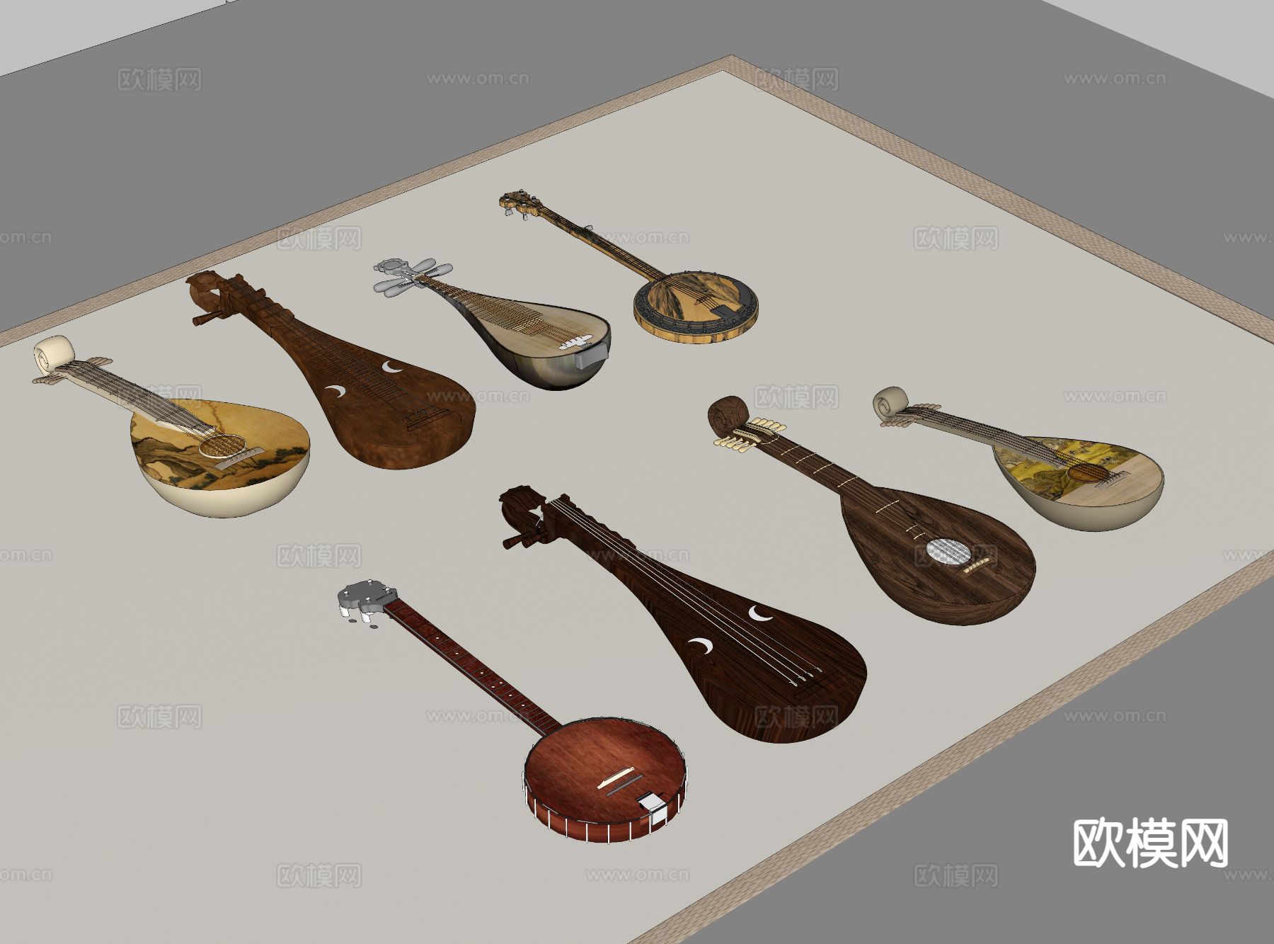 中式琵琶 传统乐器su模型下载（渲染图1）