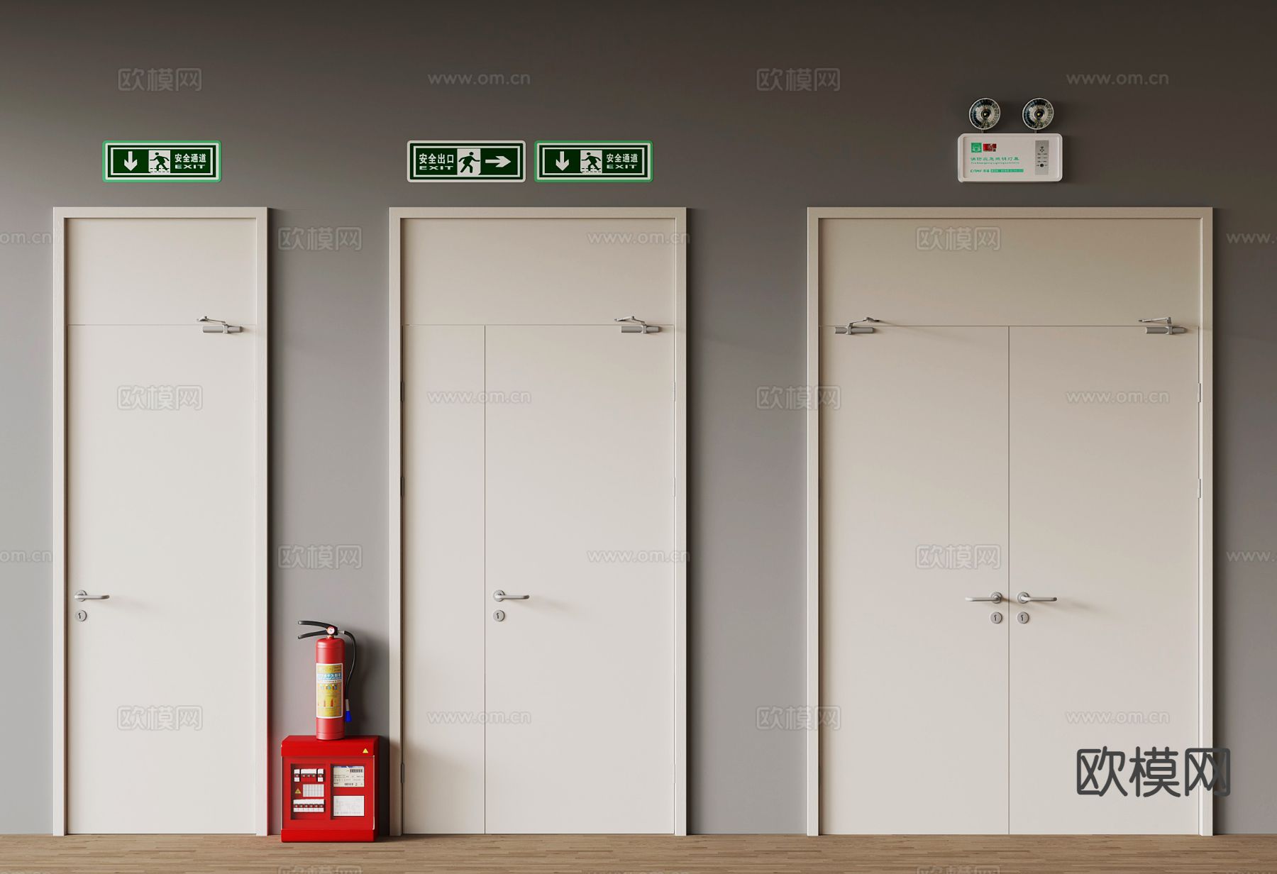 现代安全门 消防门 灭火器3d模型下载
