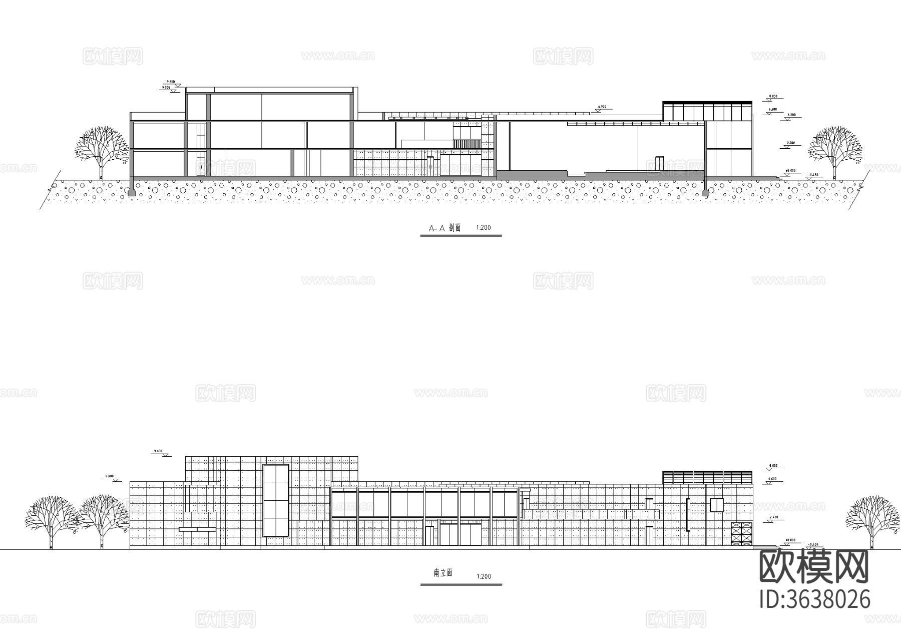 大学生活动中心建筑CAD施工图下载（渲染图3）