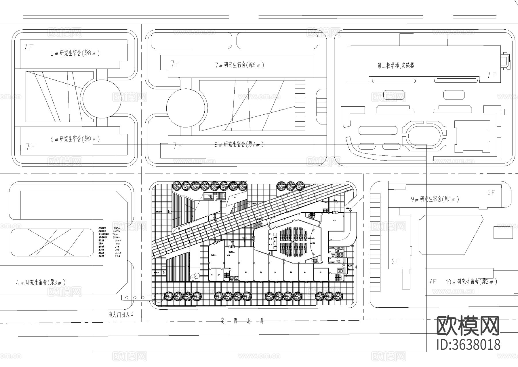 大学生活动建筑楼CAD平面图下载（渲染图1）