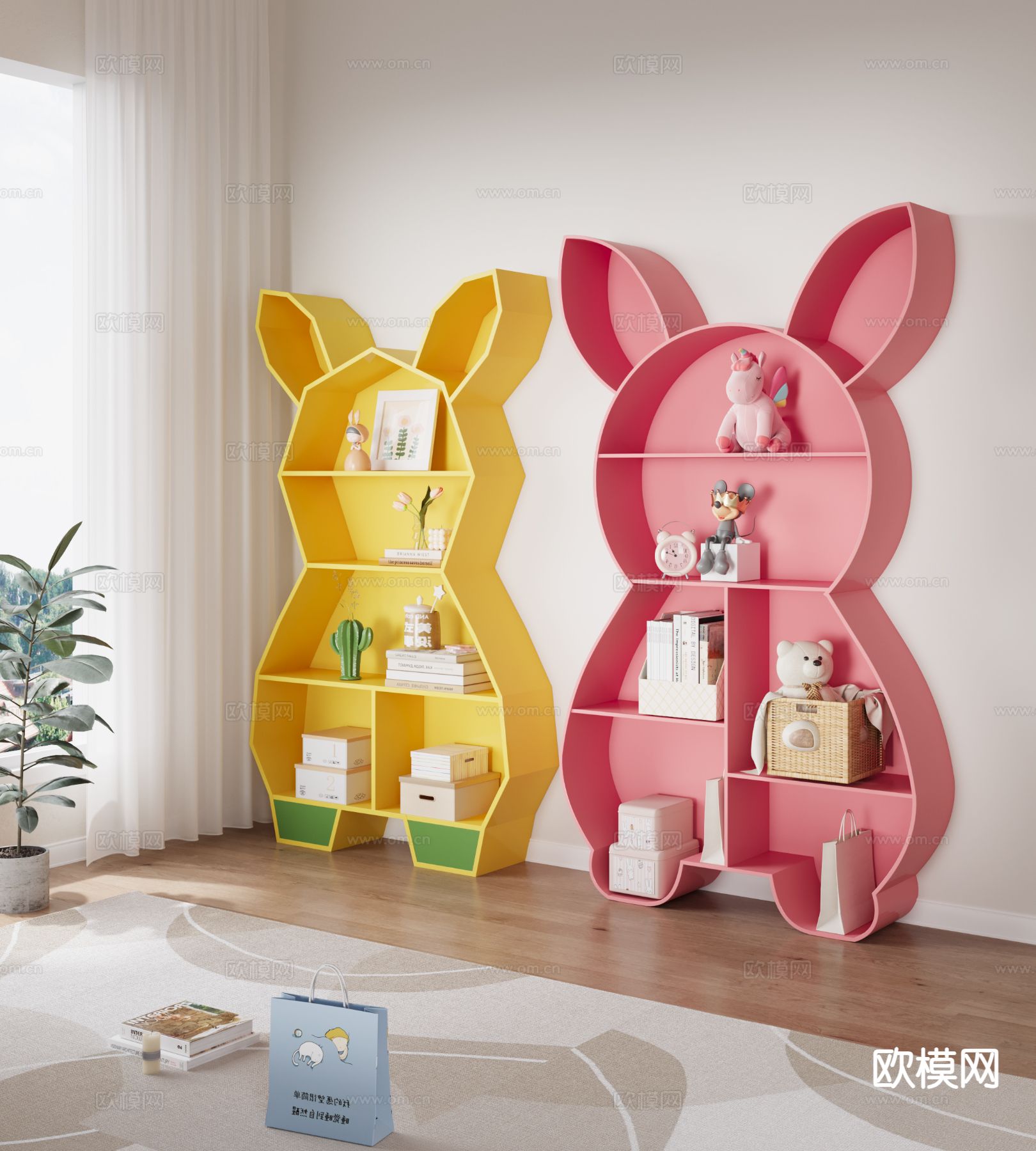 儿童储物柜 儿童书柜 兔子书柜3d模型下载