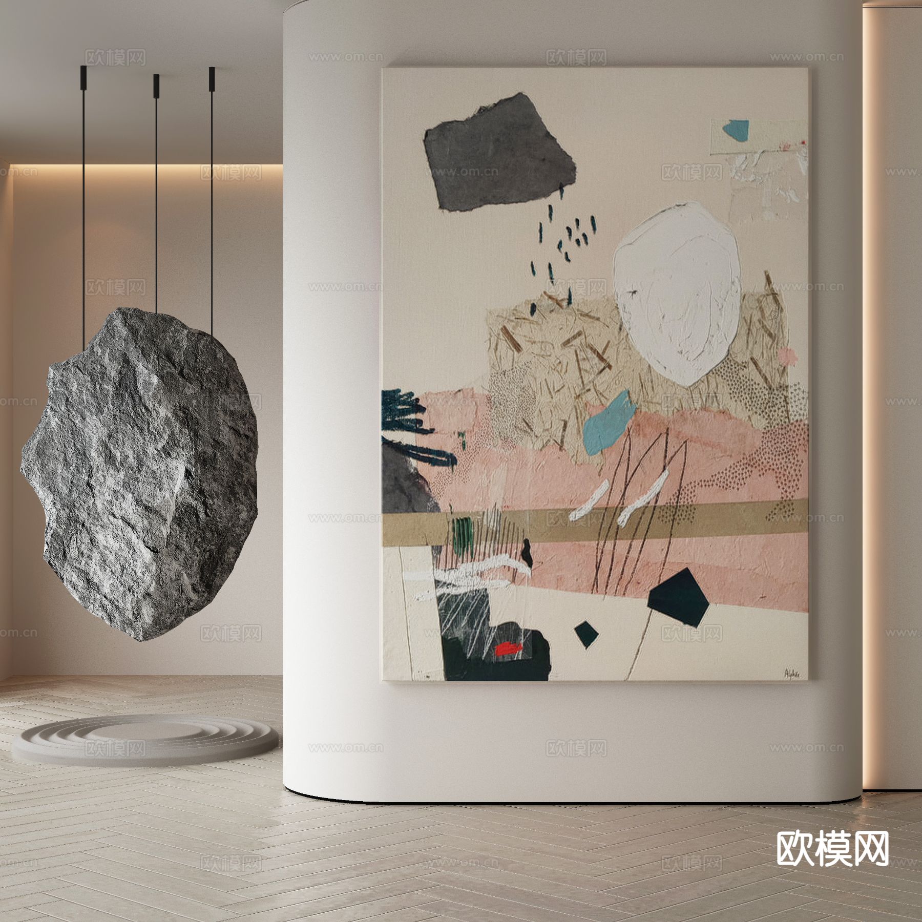 现代装饰画 抽象挂画 油画 石头雕塑3d模型