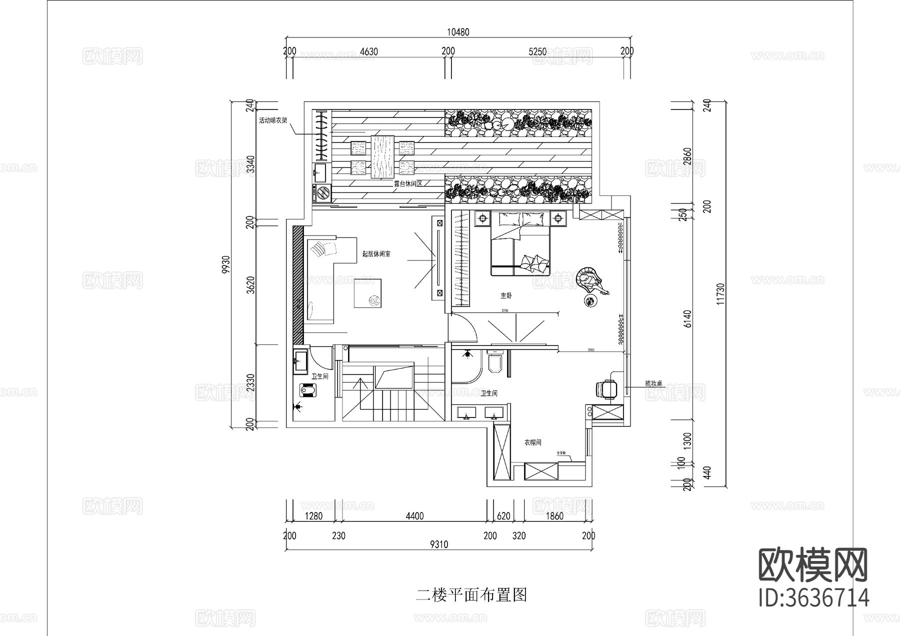 家装两层CAD施工图下载（渲染图3）