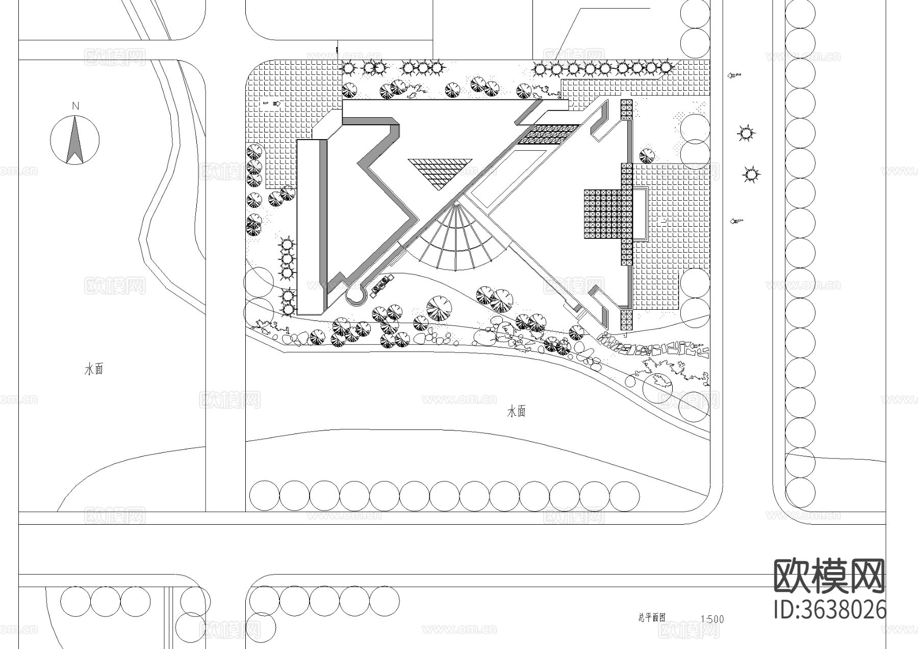 大学生活动中心建筑CAD施工图下载（渲染图1）