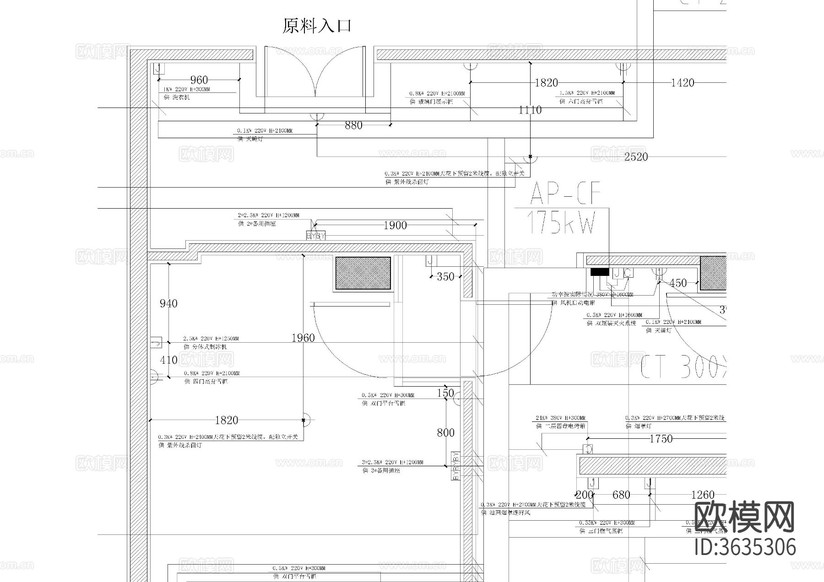 廚房空間電氣cad施工圖下載(渲染圖2)
