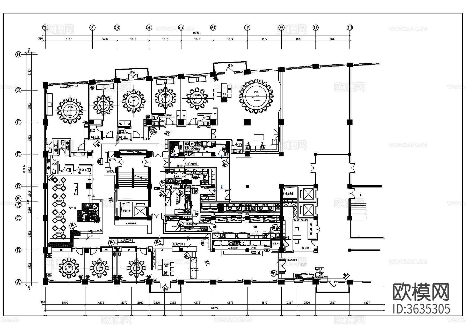 餐饮电气空调cad施工图下载（渲染图3）