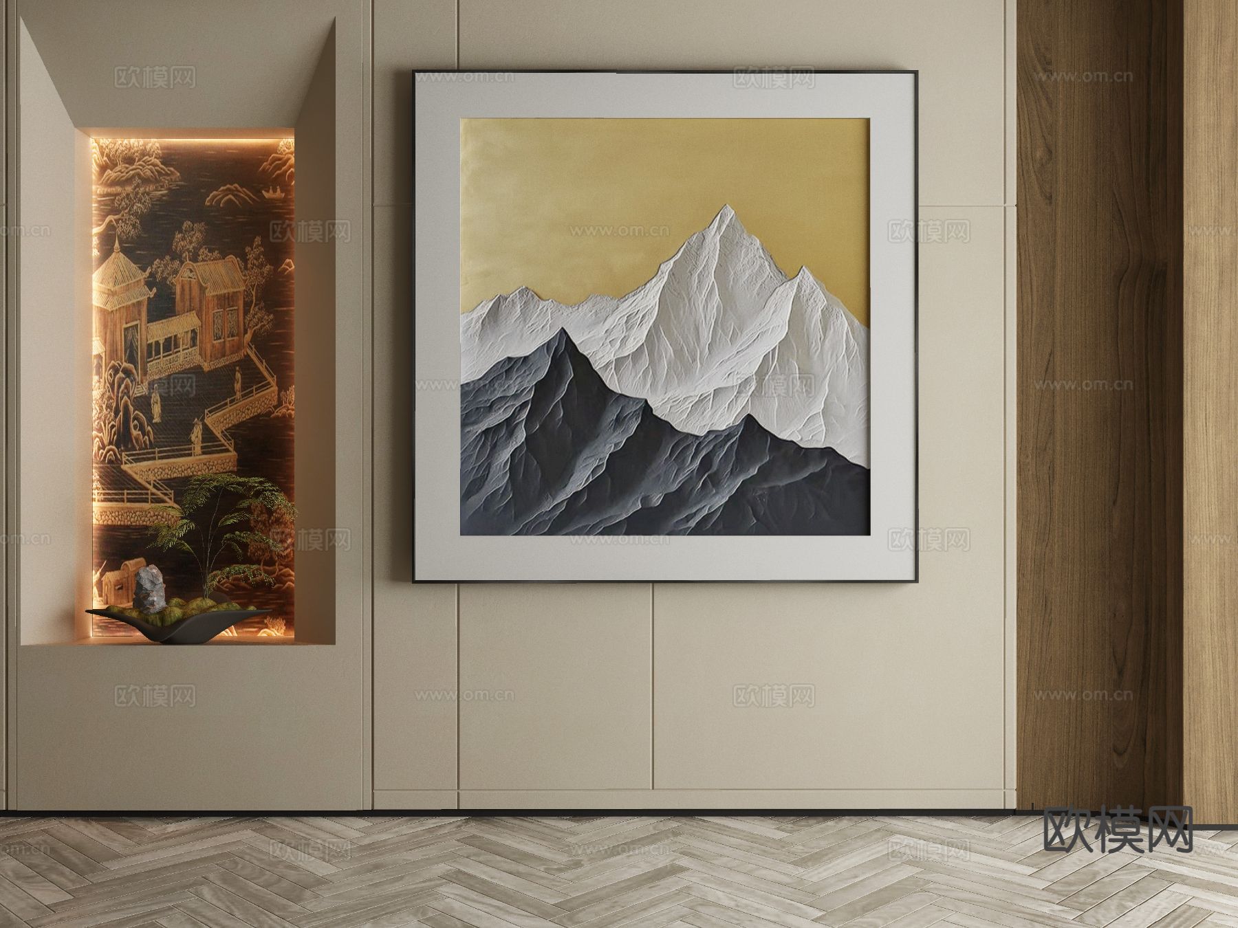 新中式装饰画 山峰挂画 油画 壁画3d模型