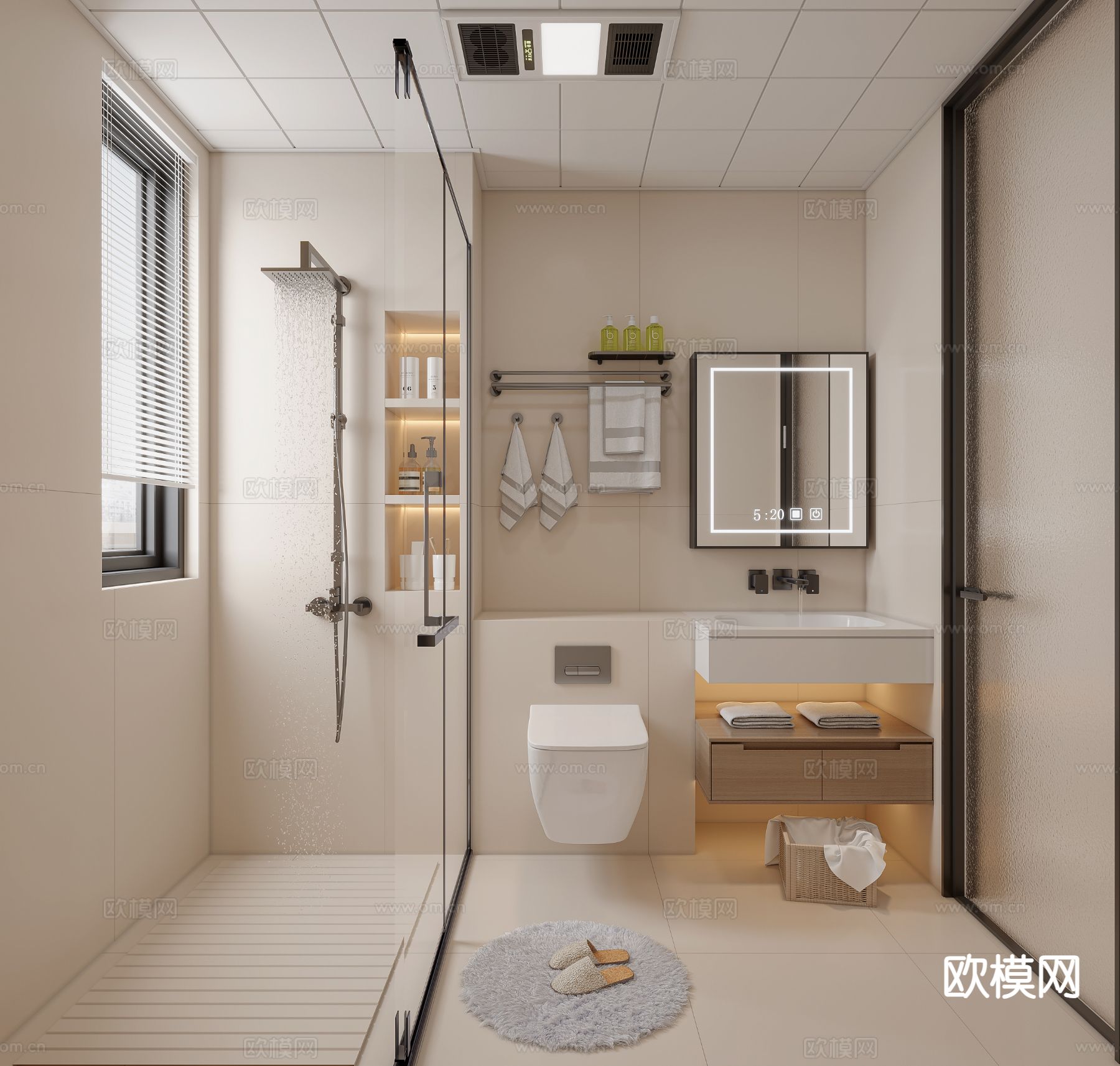 奶油风卫生间 浴室3d模型下载