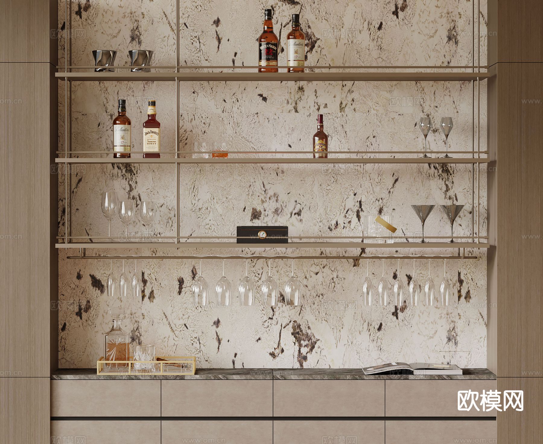 现代酒水 洋酒 雪茄 酒杯3d模型下载