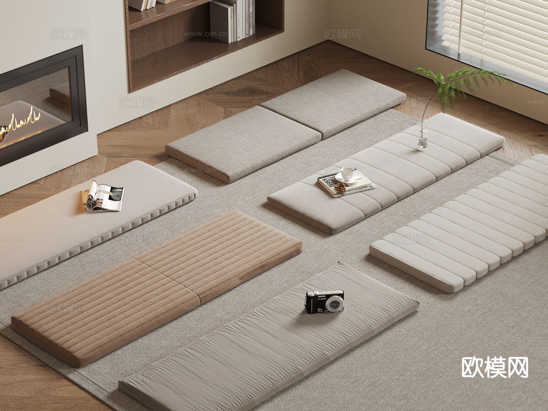 现代飘窗垫 坐垫 沙发垫 su模型下载（渲染图2）