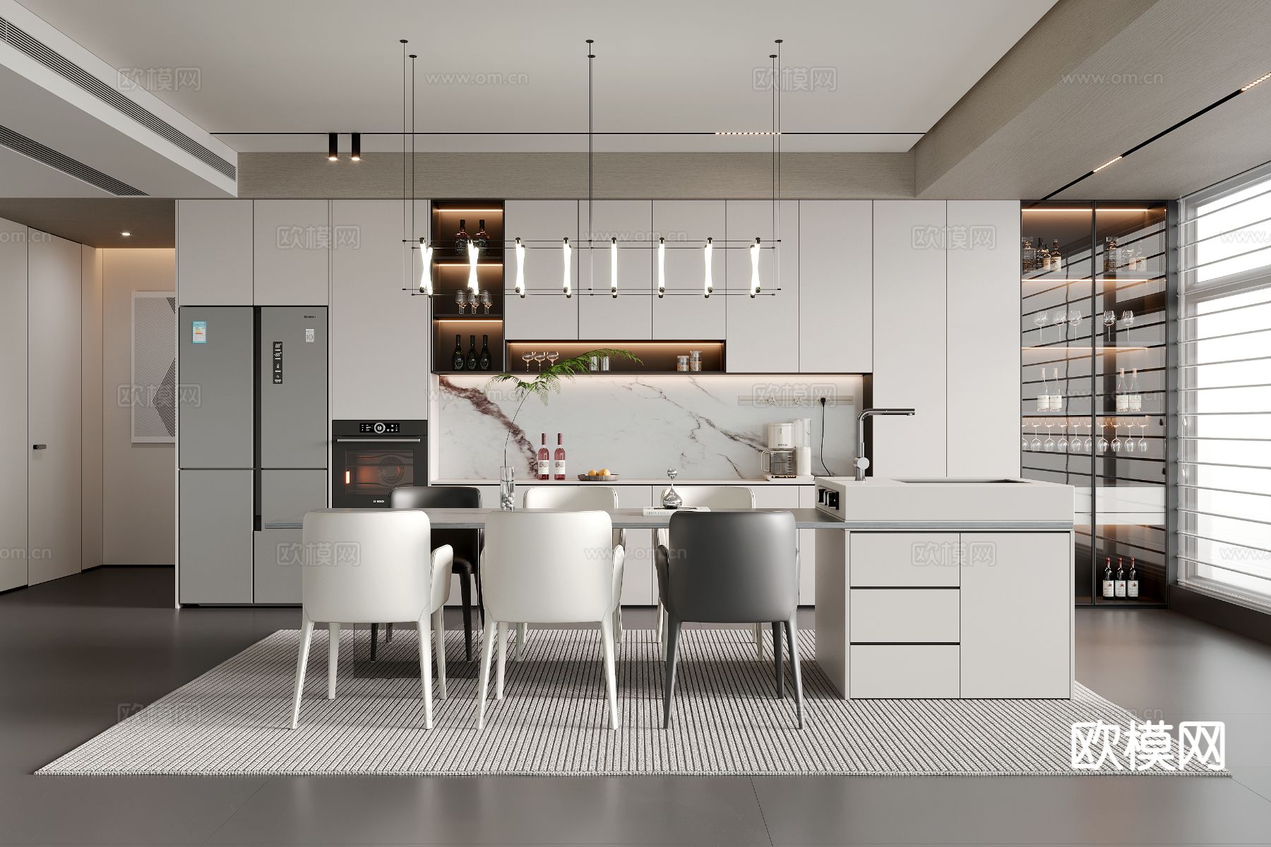现代餐厅 岛台su模型下载（渲染图2）