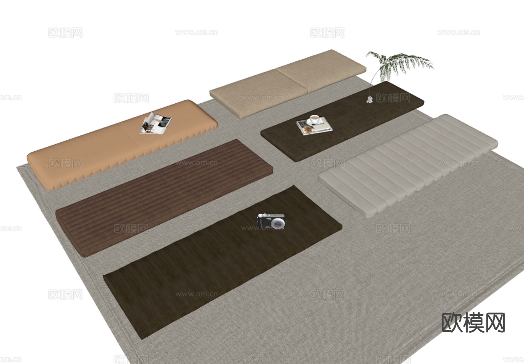 现代飘窗垫 坐垫 沙发垫 su模型下载（渲染图1）
