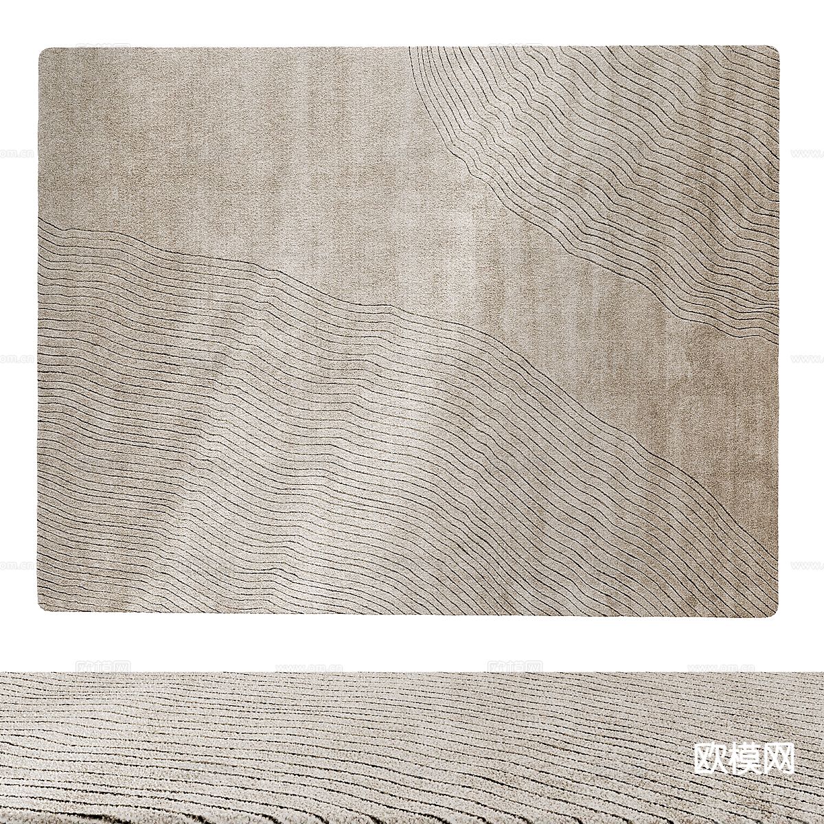 现代长方形地毯su模型下载（渲染图2）