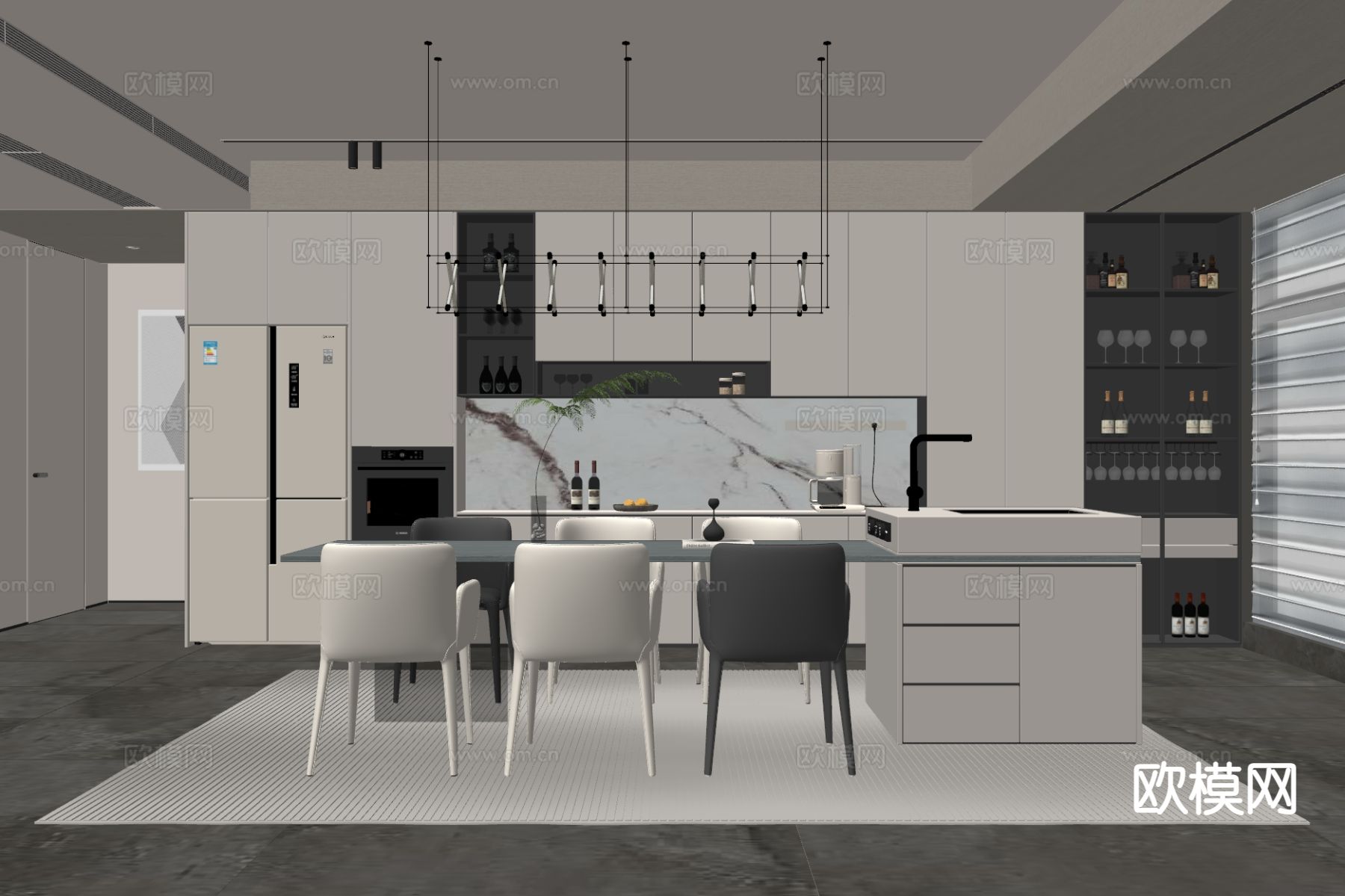 现代餐厅 岛台su模型下载（渲染图1）