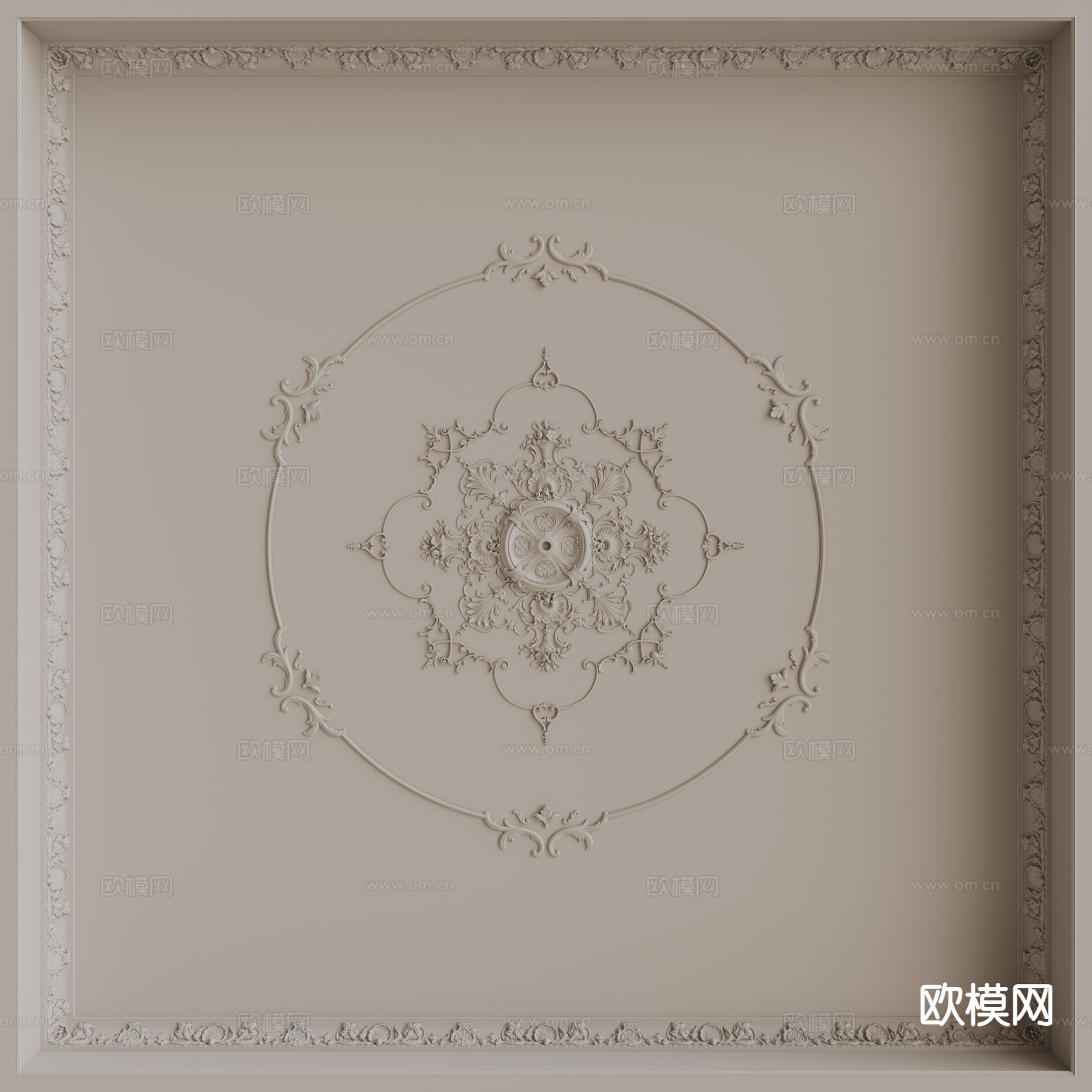 法式雕花线条 灯盘su模型下载（渲染图2）