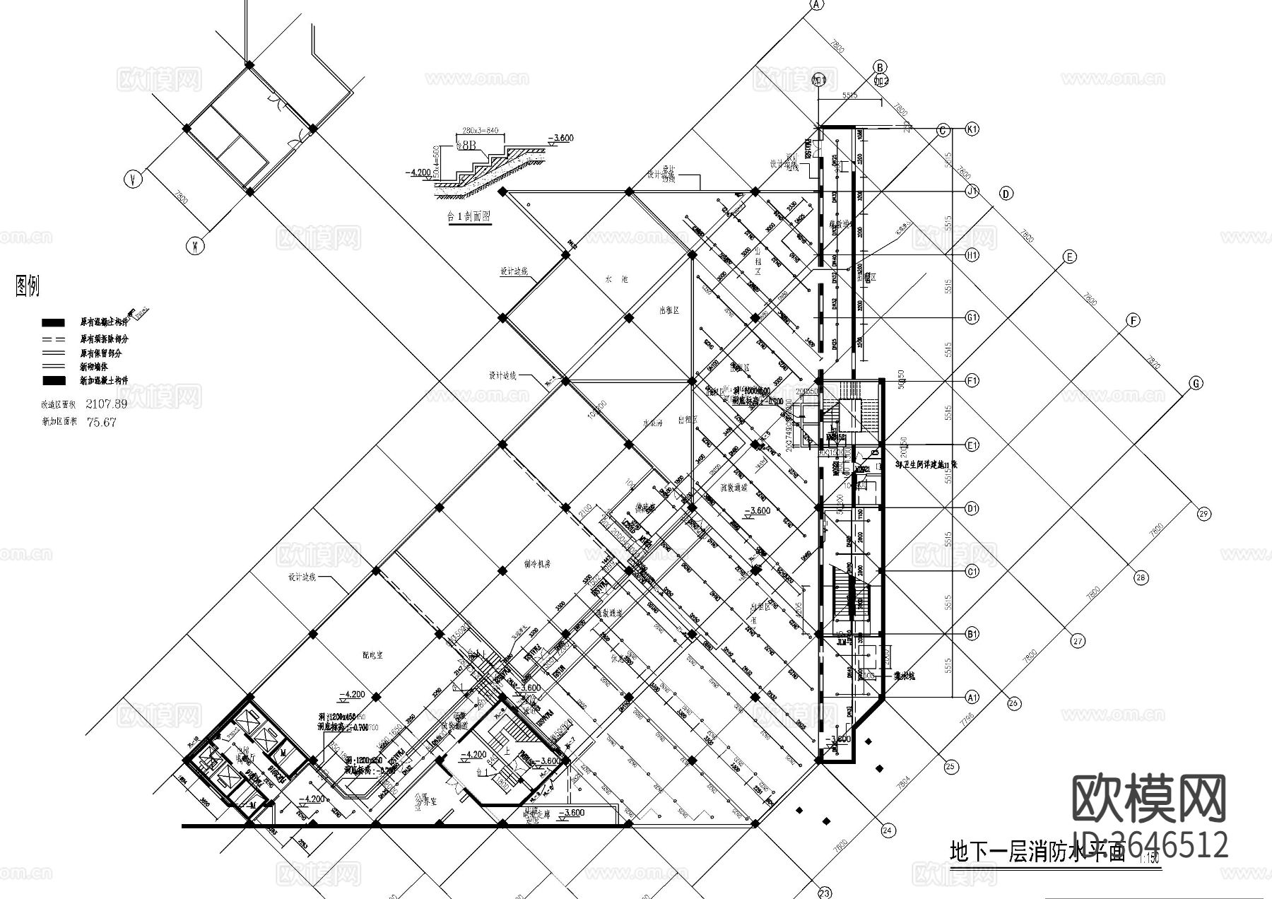 五层综合楼消防CAD施工图下载（渲染图1）