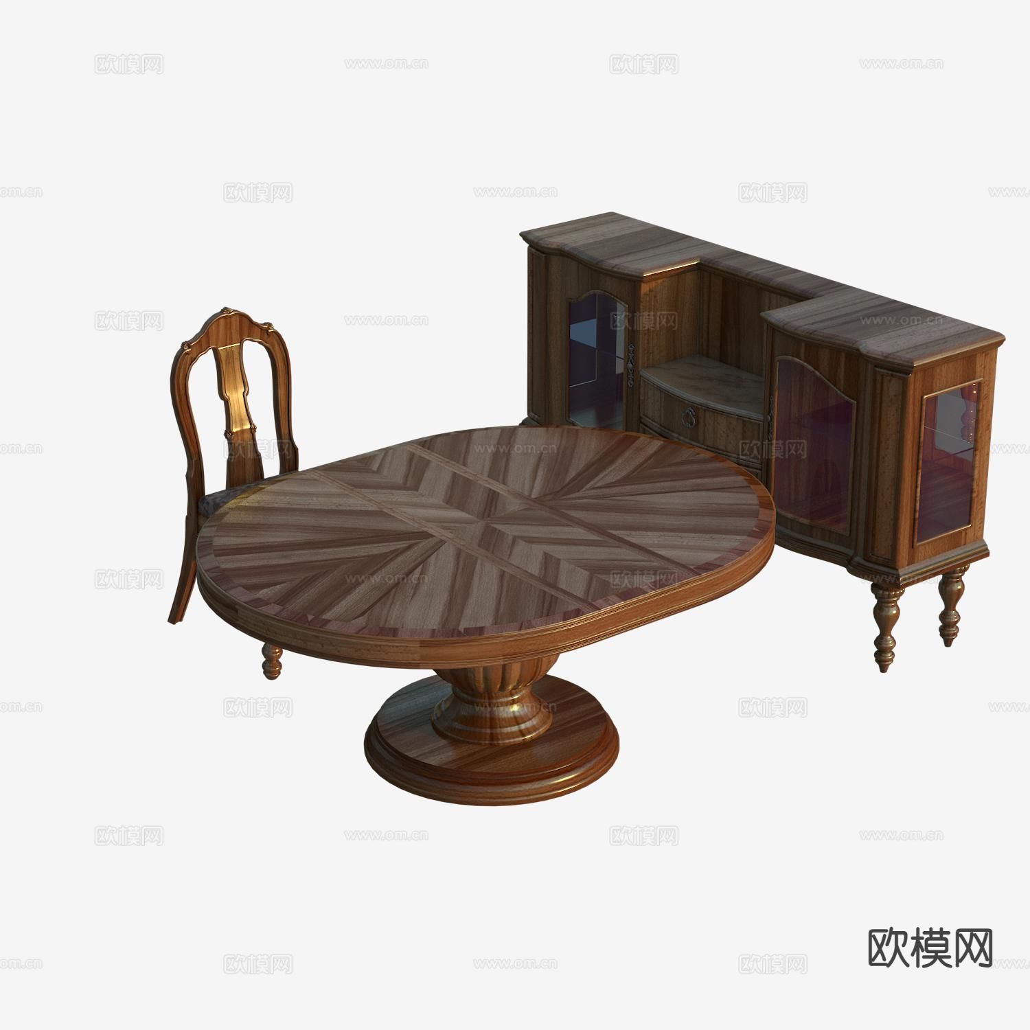 欧式古典餐桌椅3d模型下载