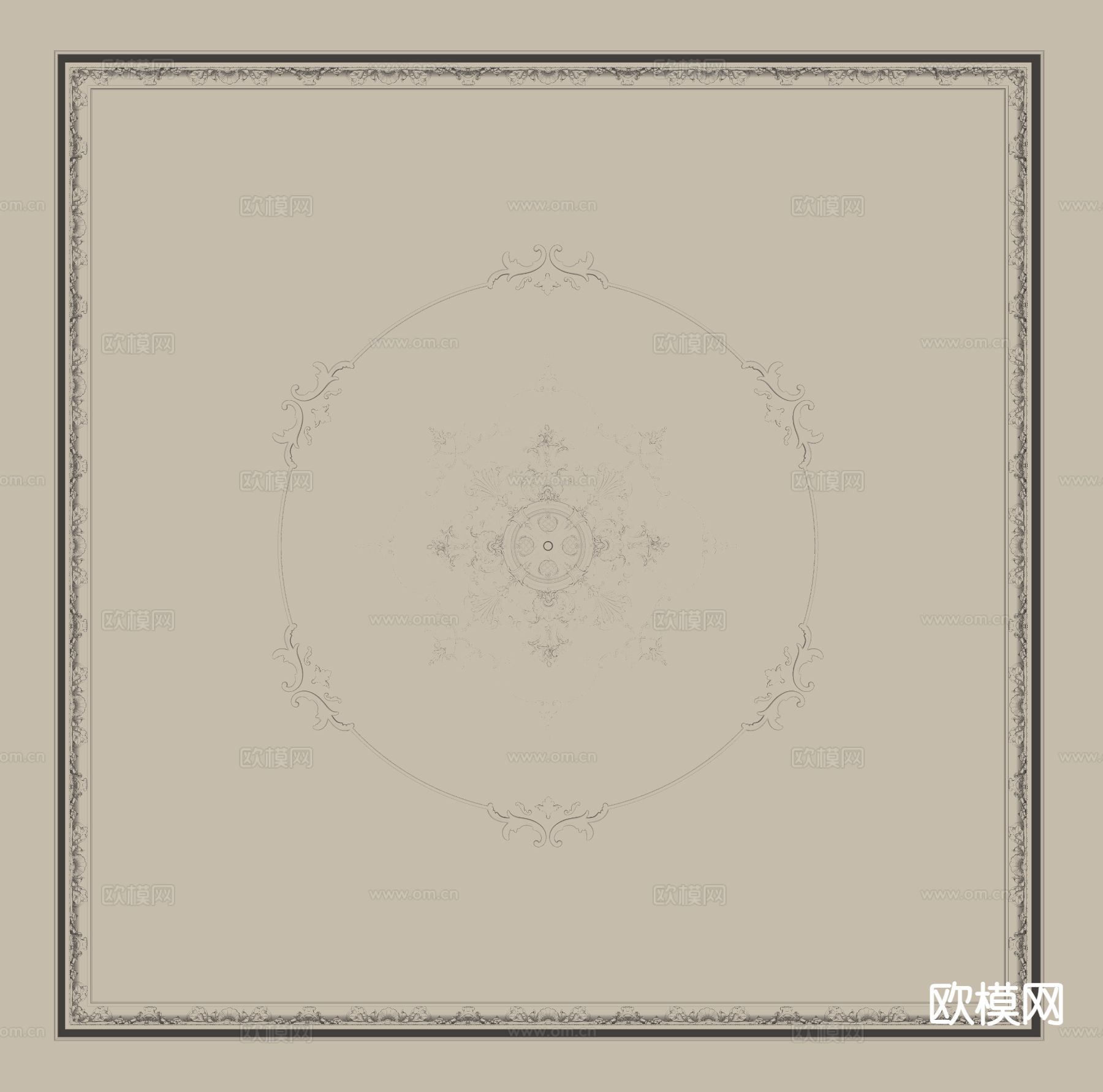 法式雕花线条 灯盘su模型下载（渲染图1）