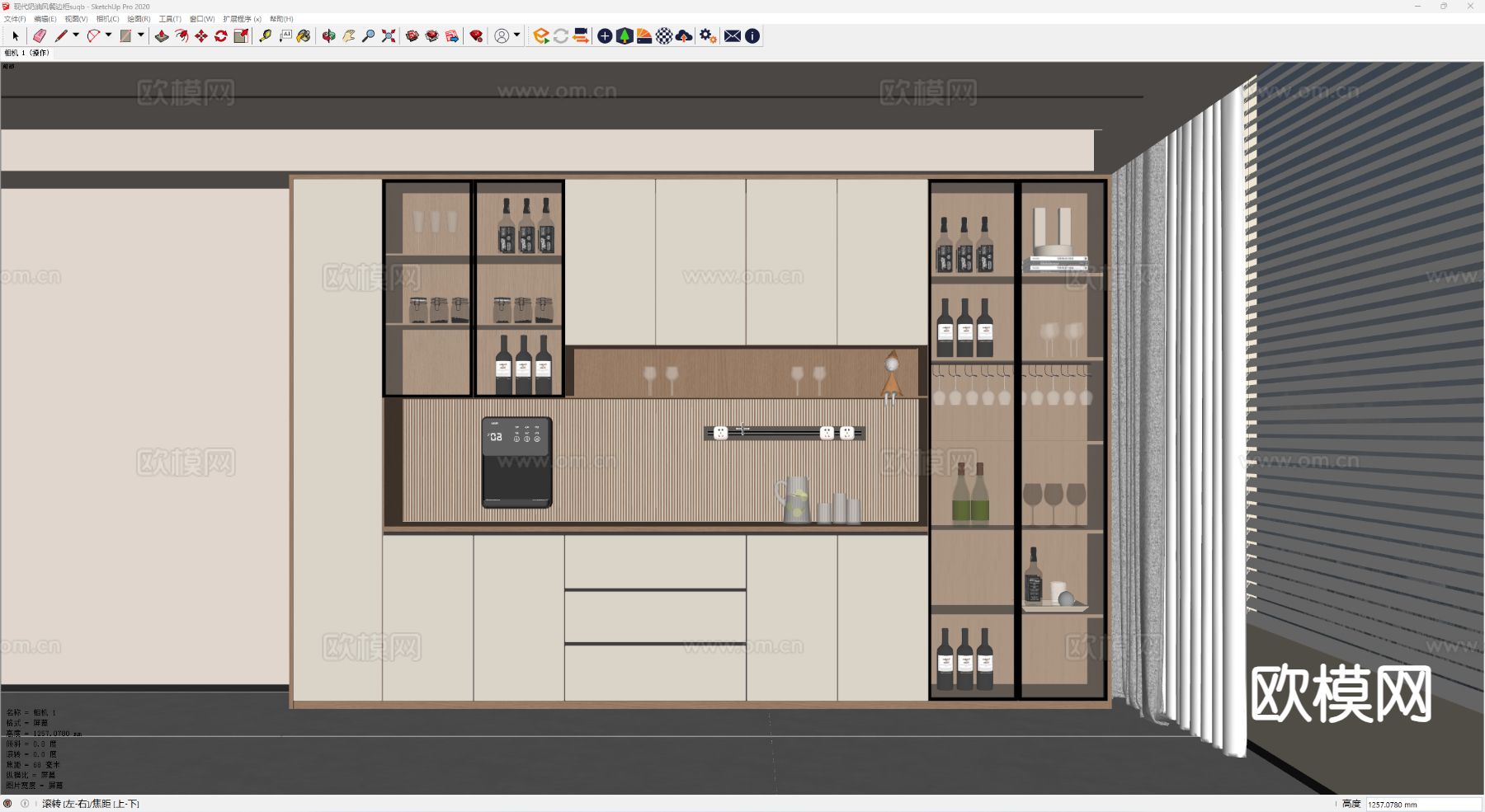奶油风餐边柜su模型下载（渲染图1）