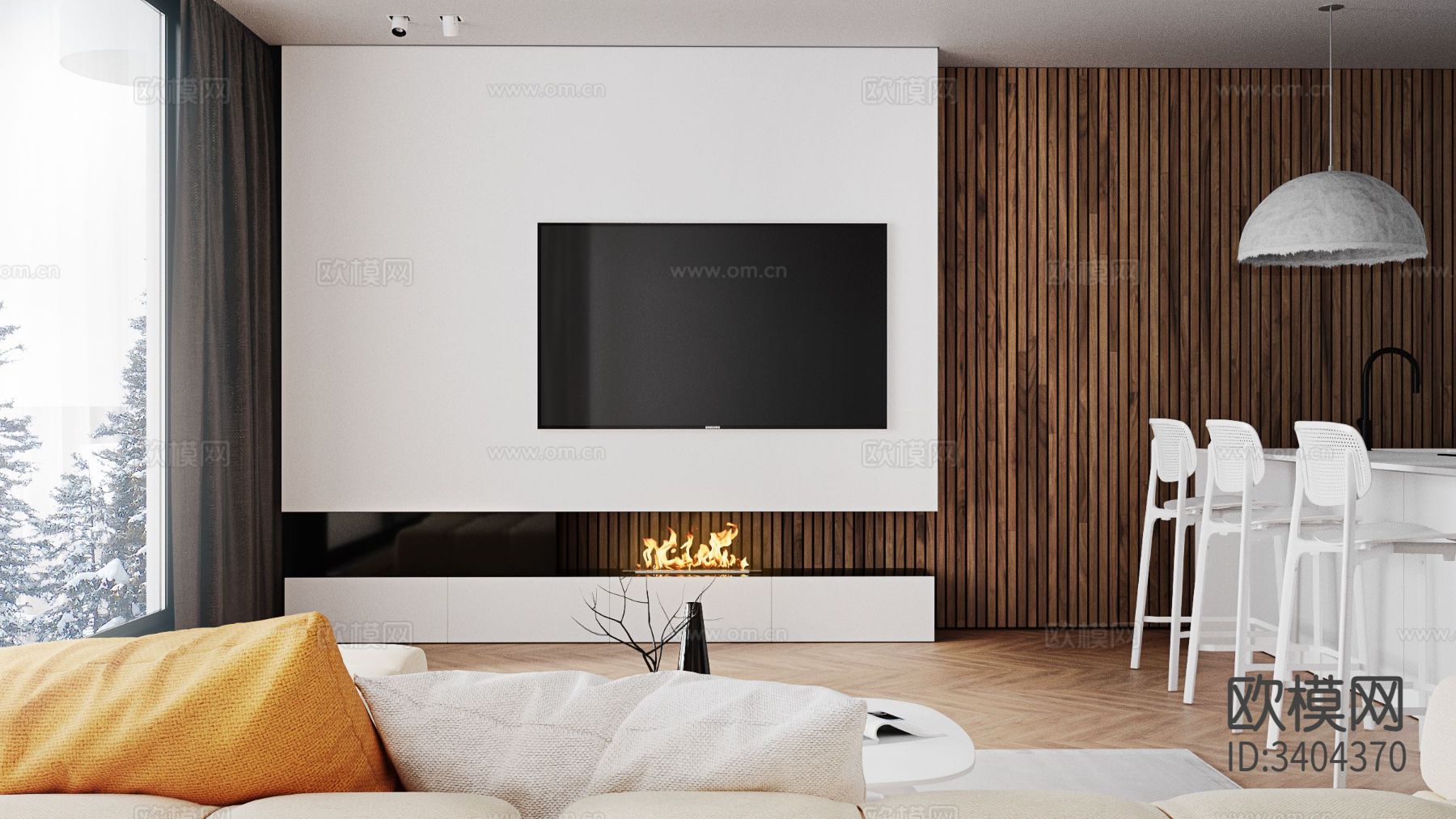 现代客厅 电视背景墙效果图下载（渲染图6）