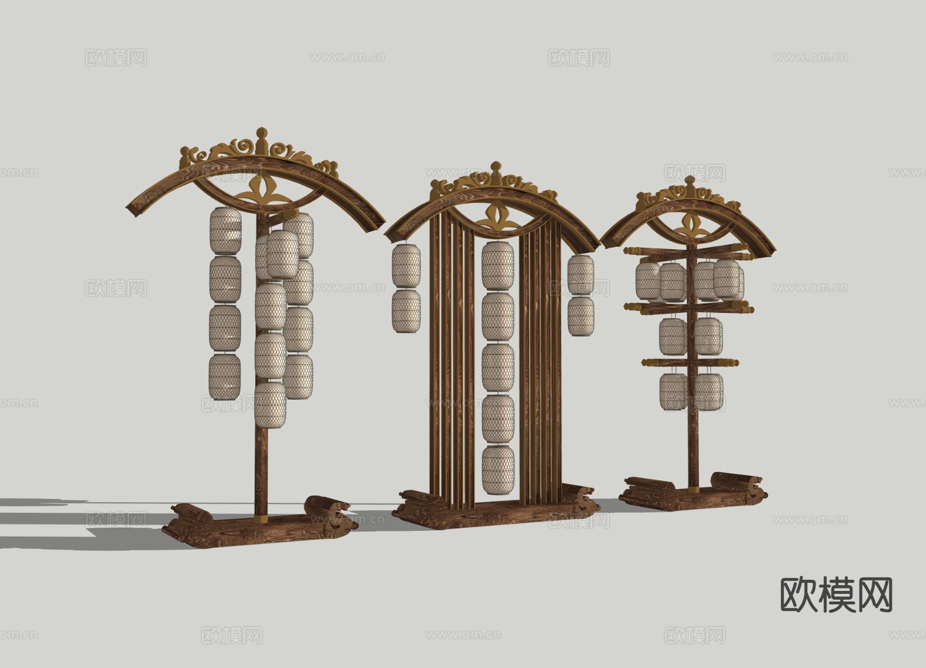 新中式美陈 影视道具  灯笼架3d模型