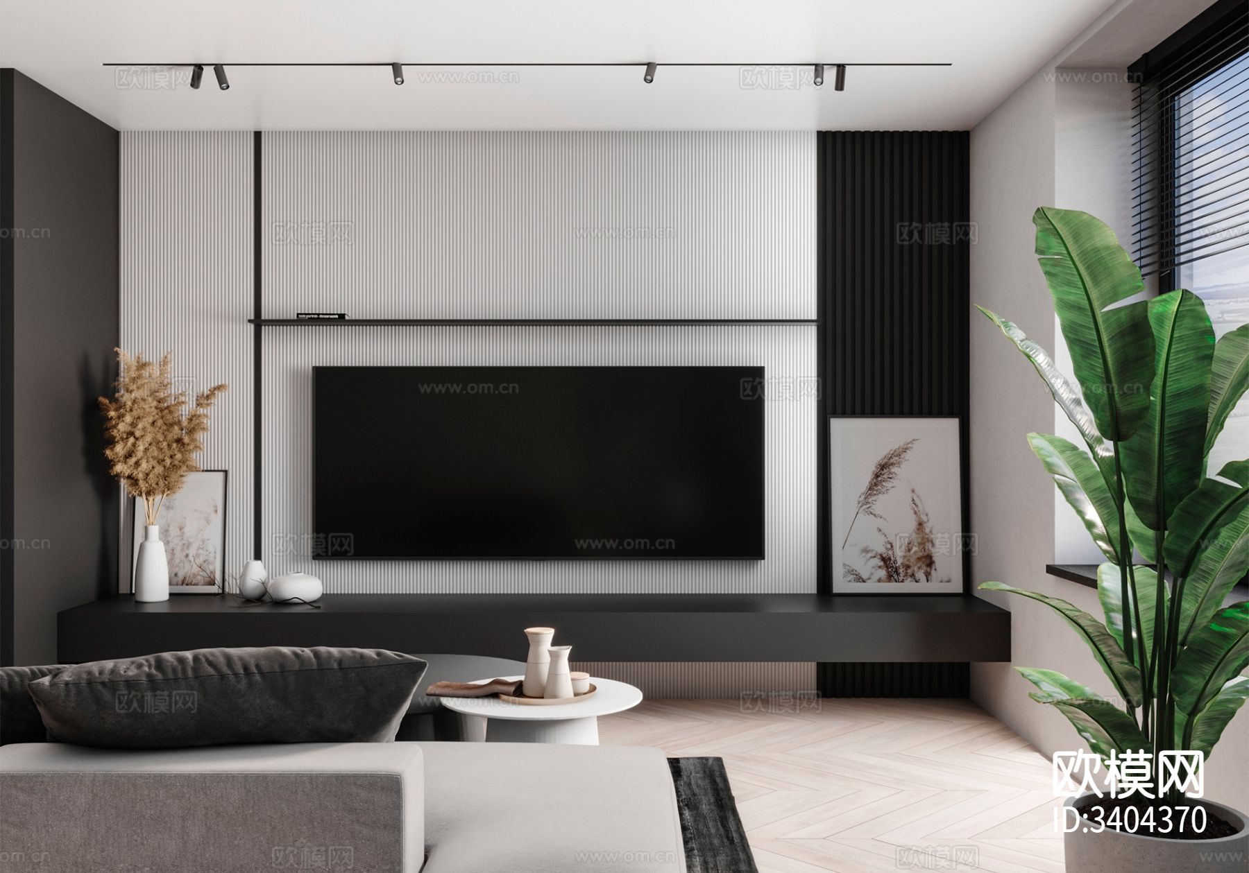 现代客厅 电视背景墙效果图下载（渲染图3）