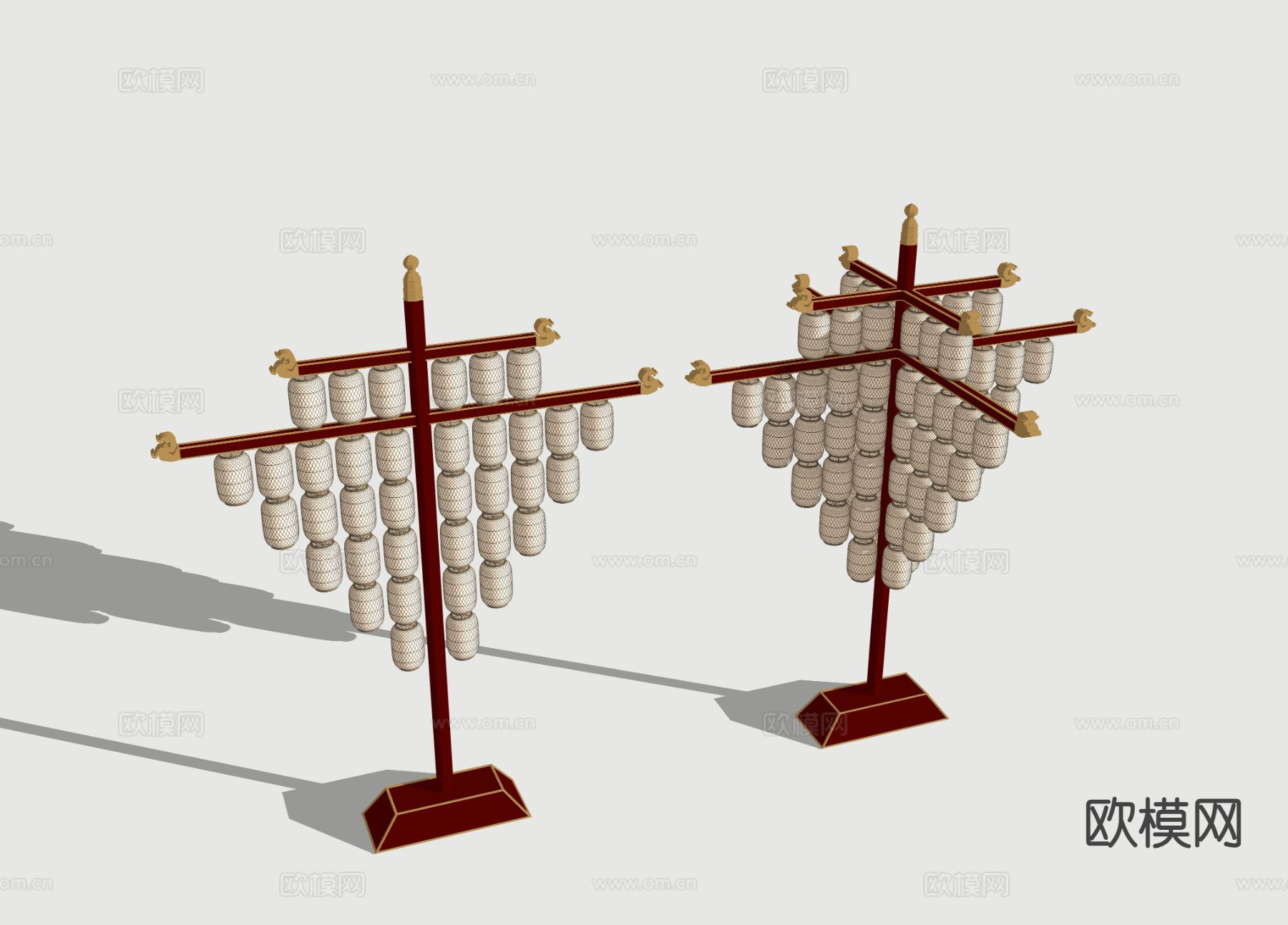新中式美陈 影视道具  灯笼架3d模型