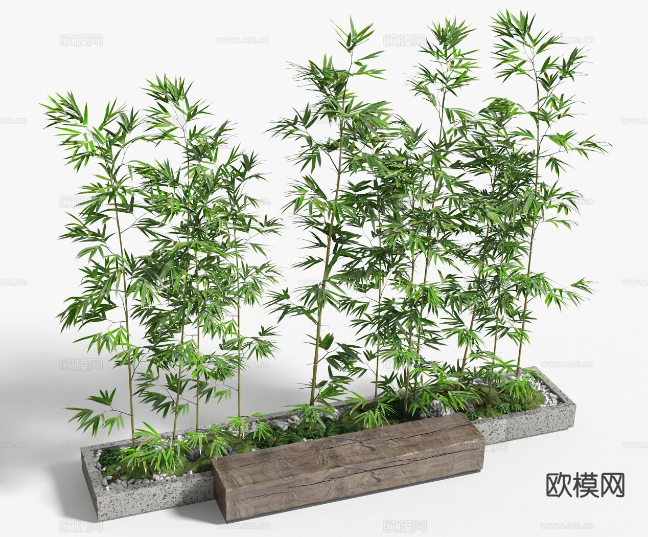 竹子 树池 绿植造景 花池 长凳3d模型