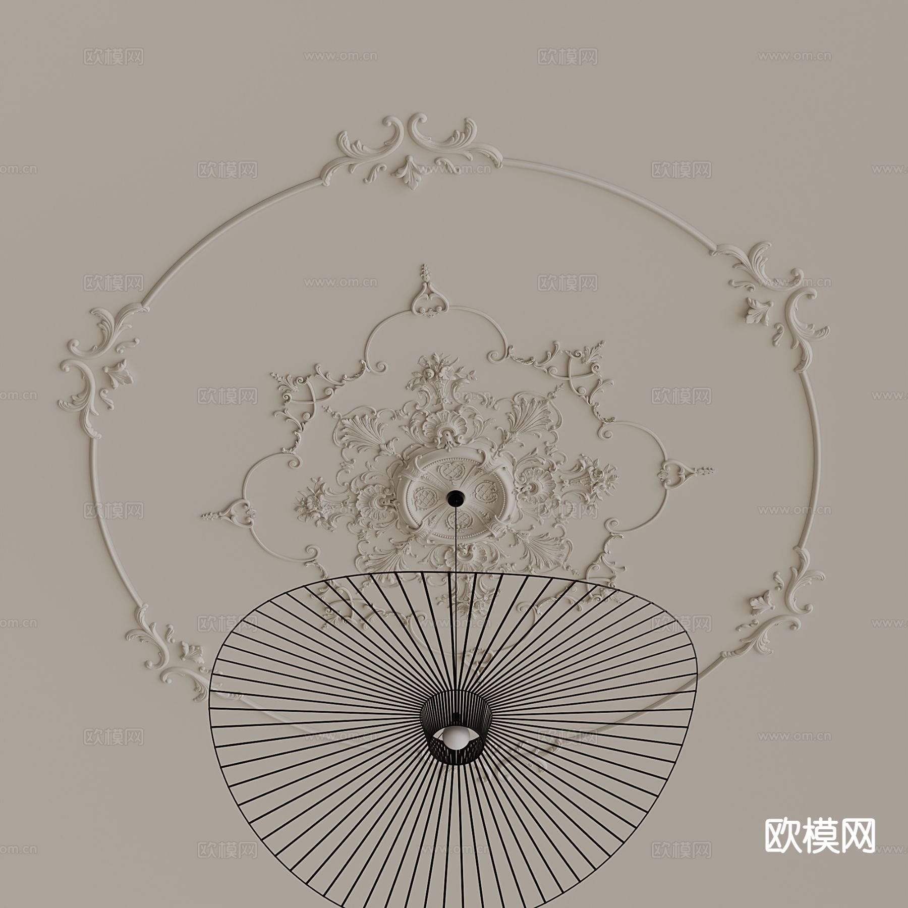 法式雕花线条 灯盘su模型下载（渲染图2）