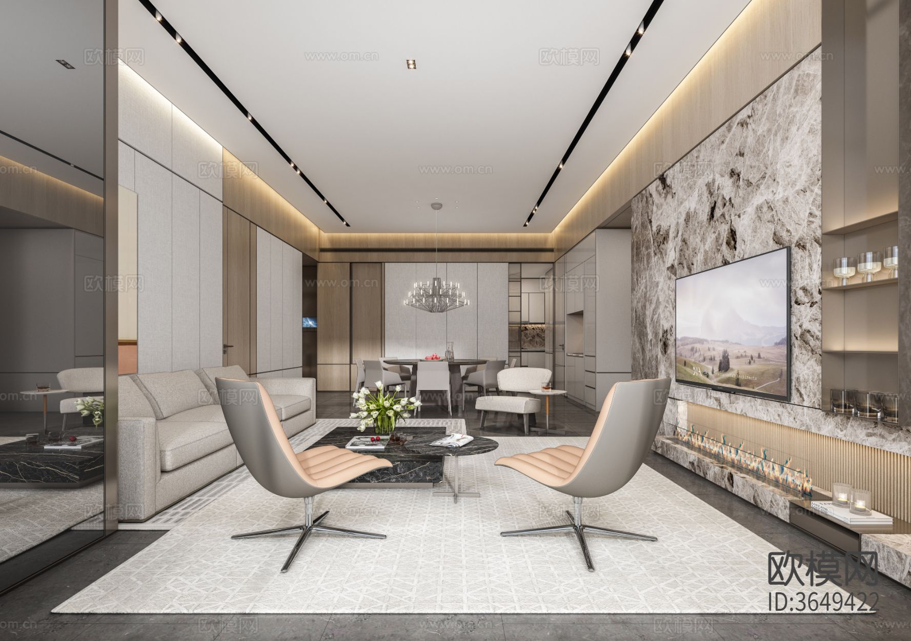 DIA丹健国际-深圳太子湾湾境A户型样板房cad施工图下载（渲染图1）