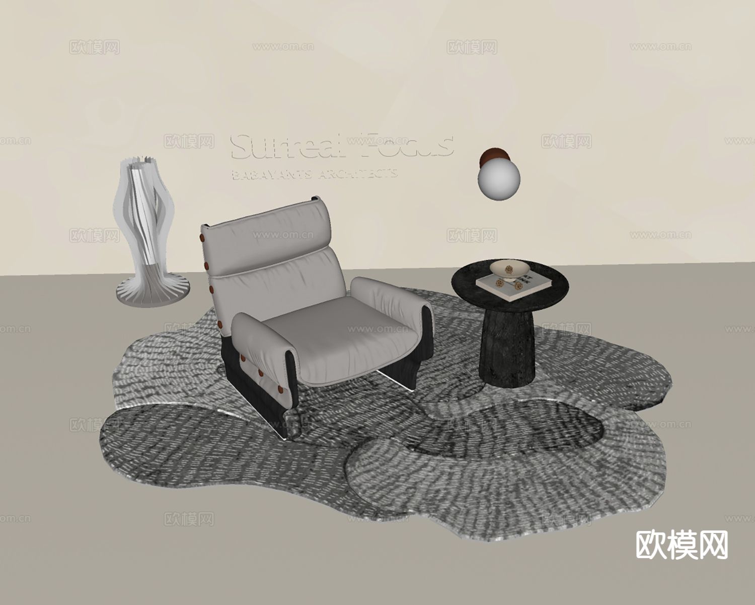 中古风休闲椅su模型下载（渲染图1）