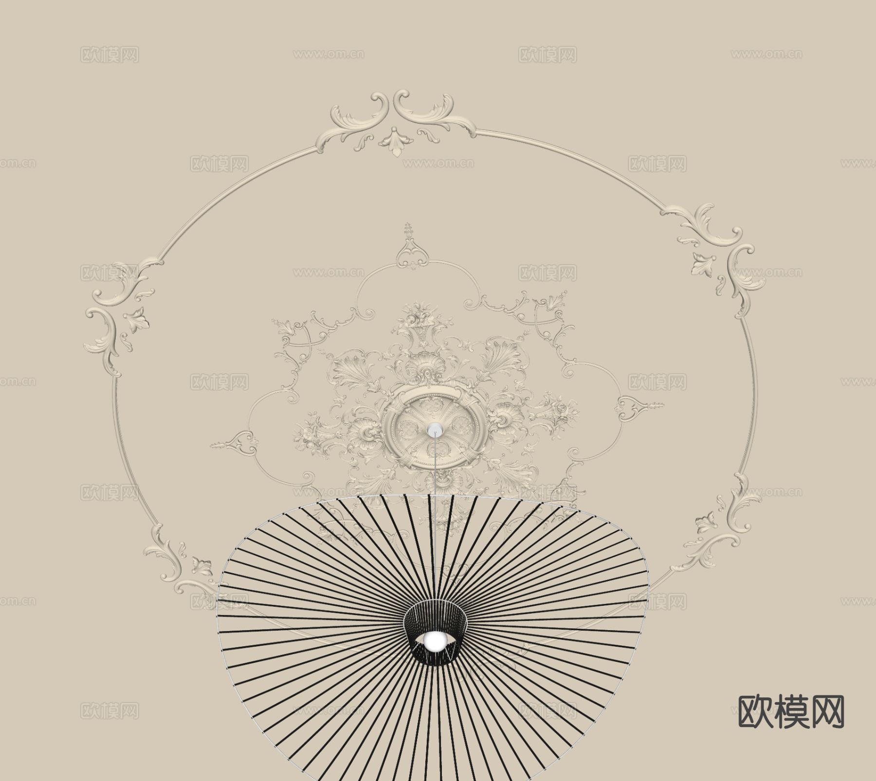 法式雕花线条 灯盘su模型下载（渲染图1）