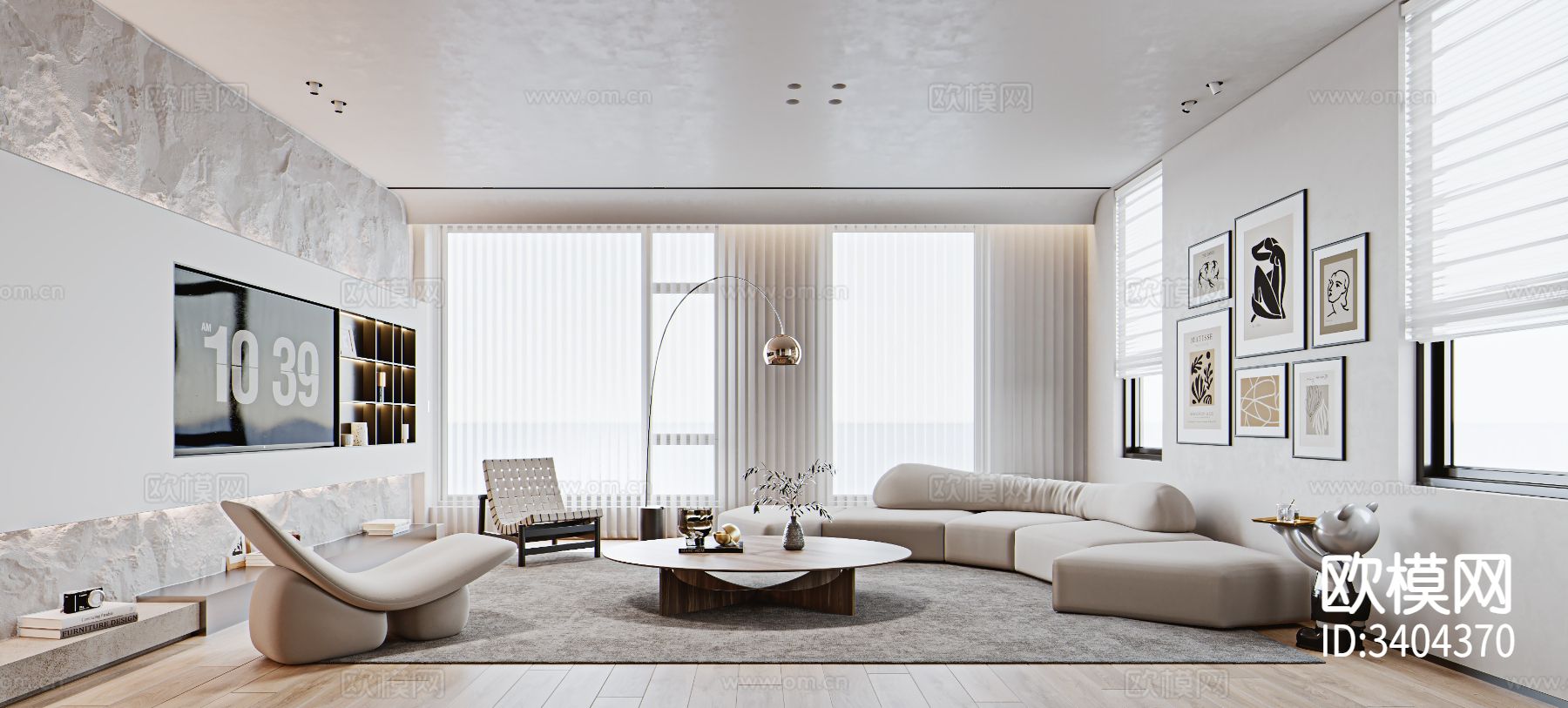 现代客厅 电视背景墙效果图下载（渲染图4）