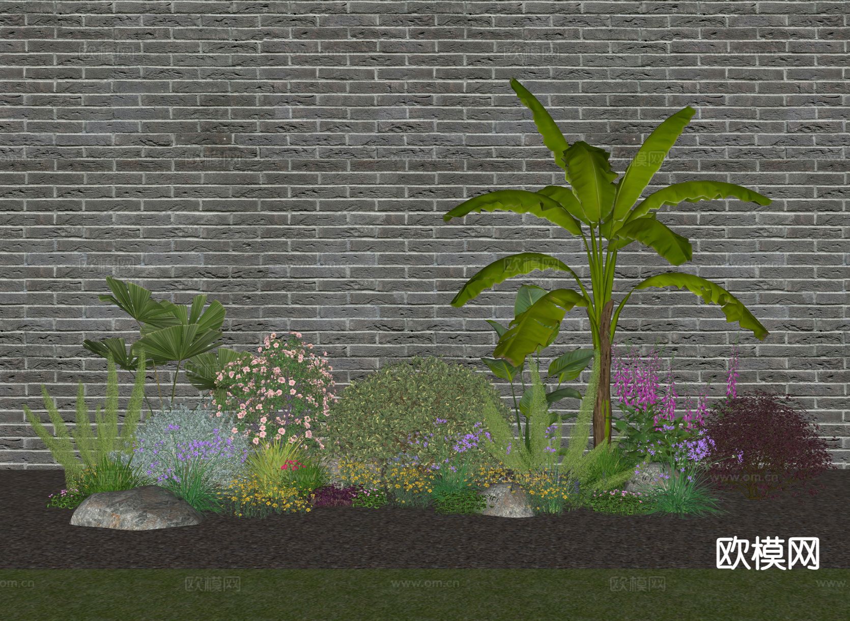 芭蕉树  灌木球 植物堆su模型下载（渲染图1）