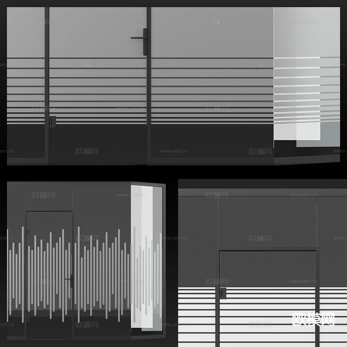 丝网印半透玻璃门 玻璃隔断3d模型