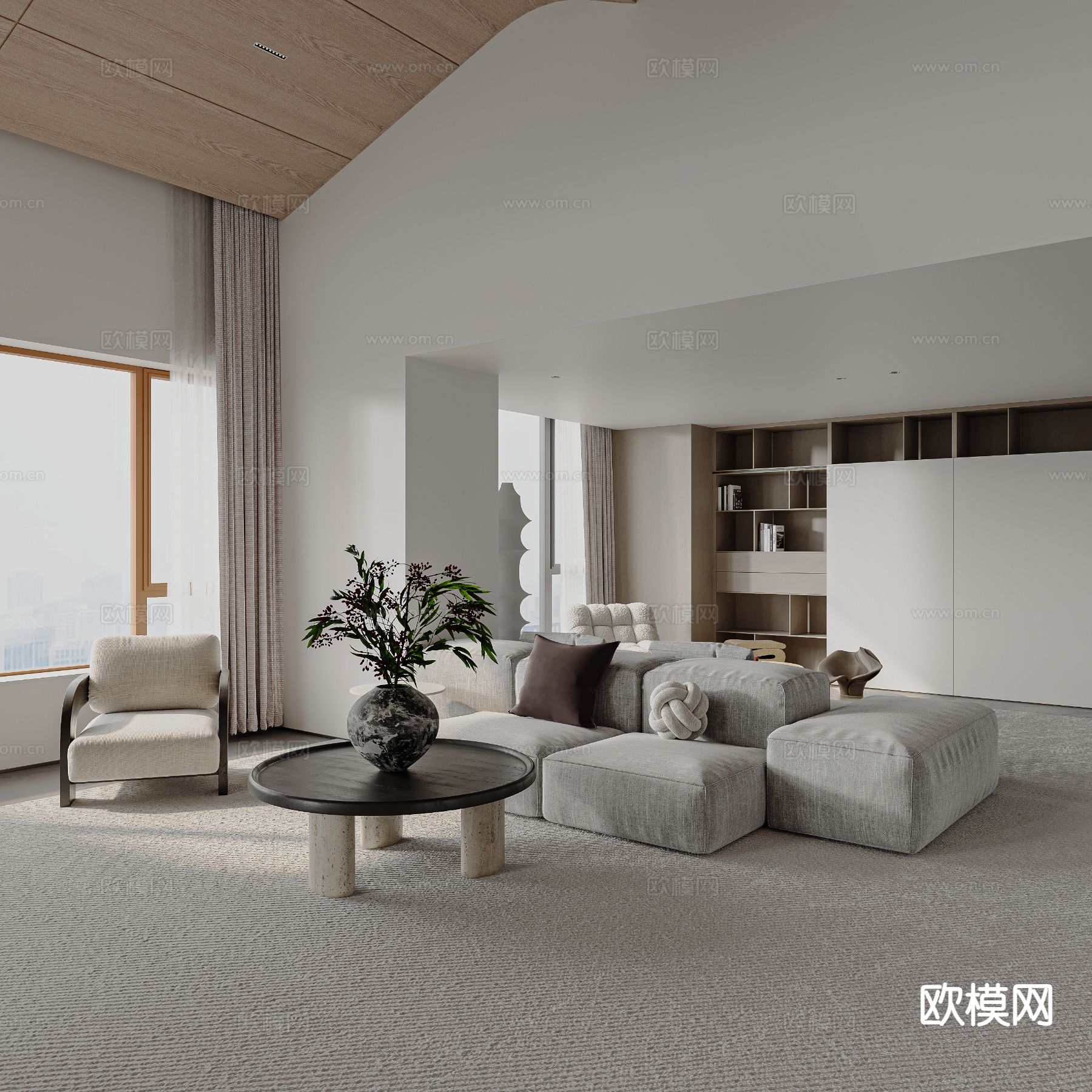 现代极简别墅客厅 挑空客厅su模型下载（渲染图2）
