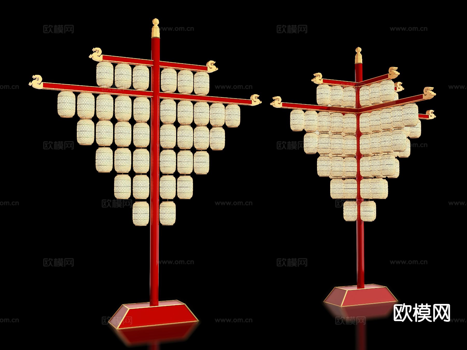 新中式美陈 影视道具  灯笼架3d模型