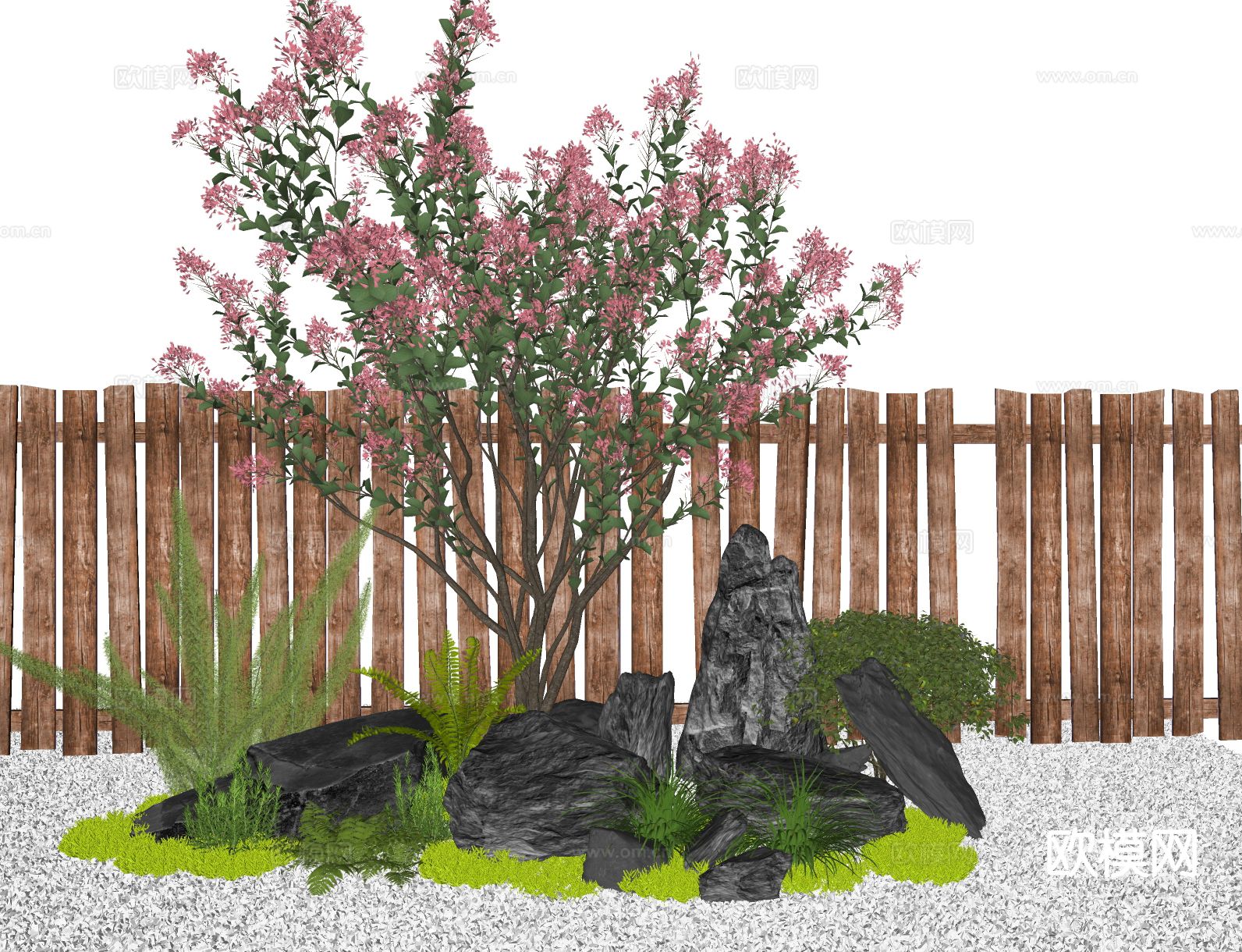 现代庭院景观石头 植物堆su模型下载（渲染图1）