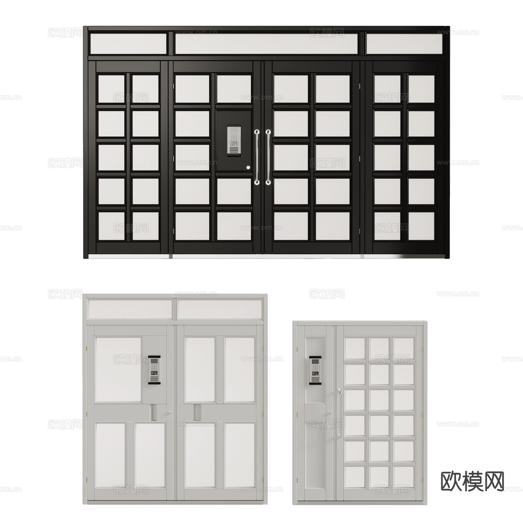 铝合金双开门 子母门 肯德基门3d模型