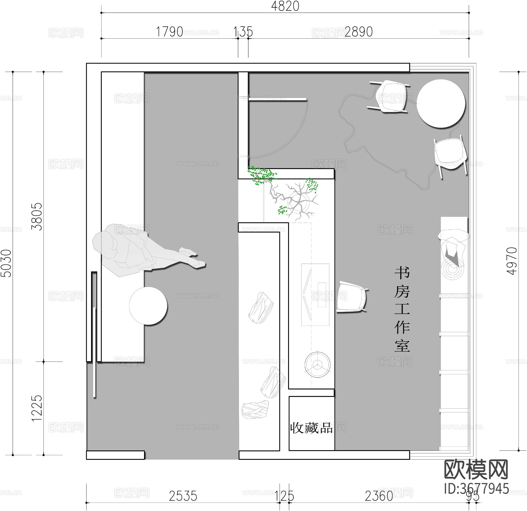 书房工作室cad平面图
