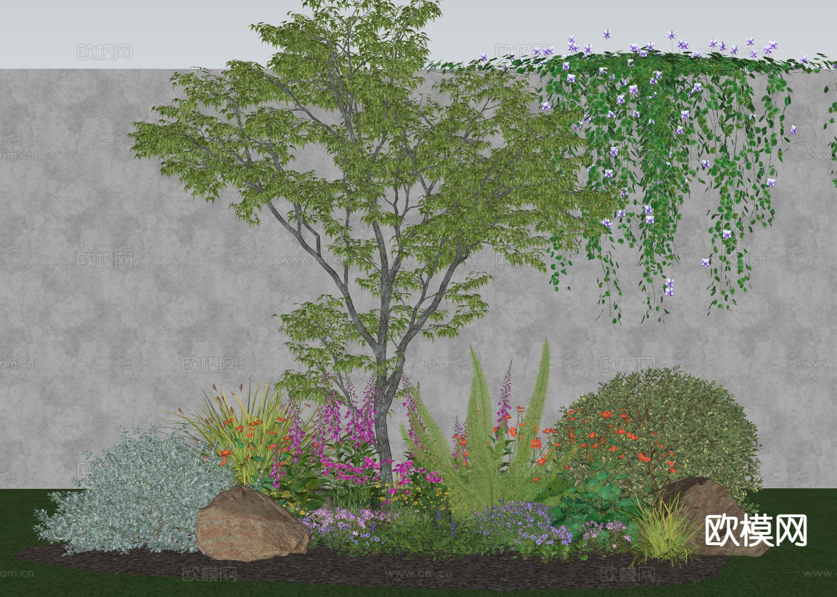 花草花镜 灌木草丛 植物堆su模型下载（渲染图1）
