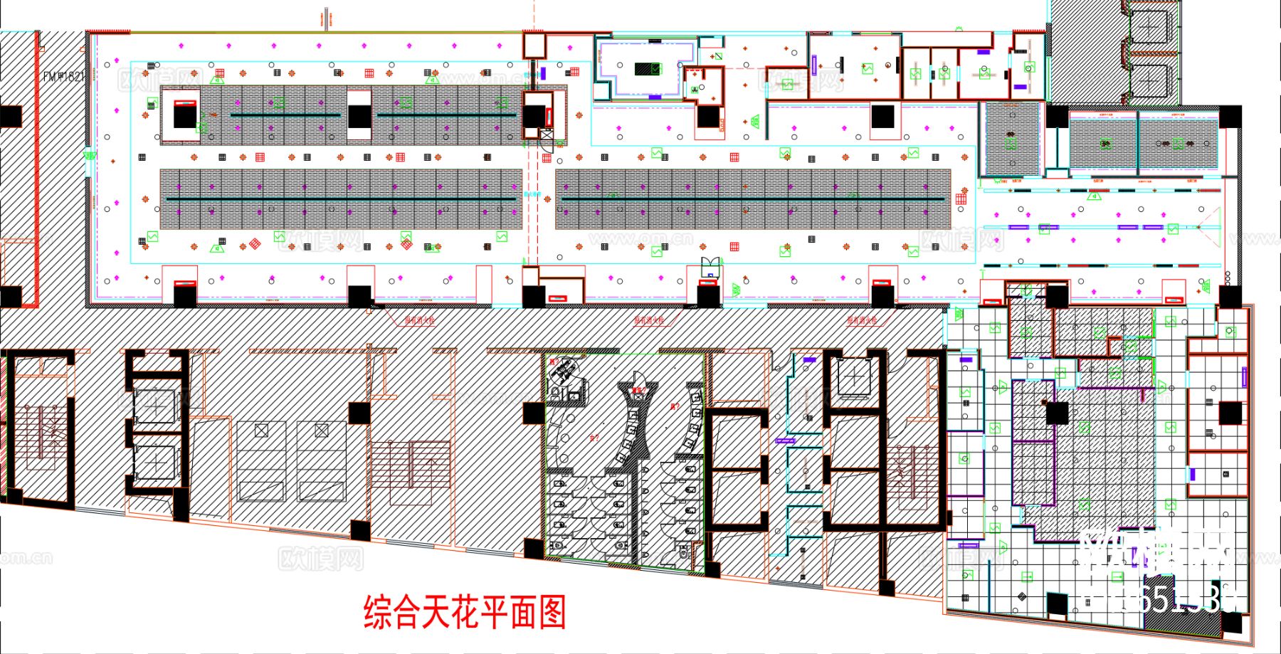 餐饮空间平面图 大餐厅平面图 餐饮平面图 餐厅平面布置cad施工图下载（渲染图2）