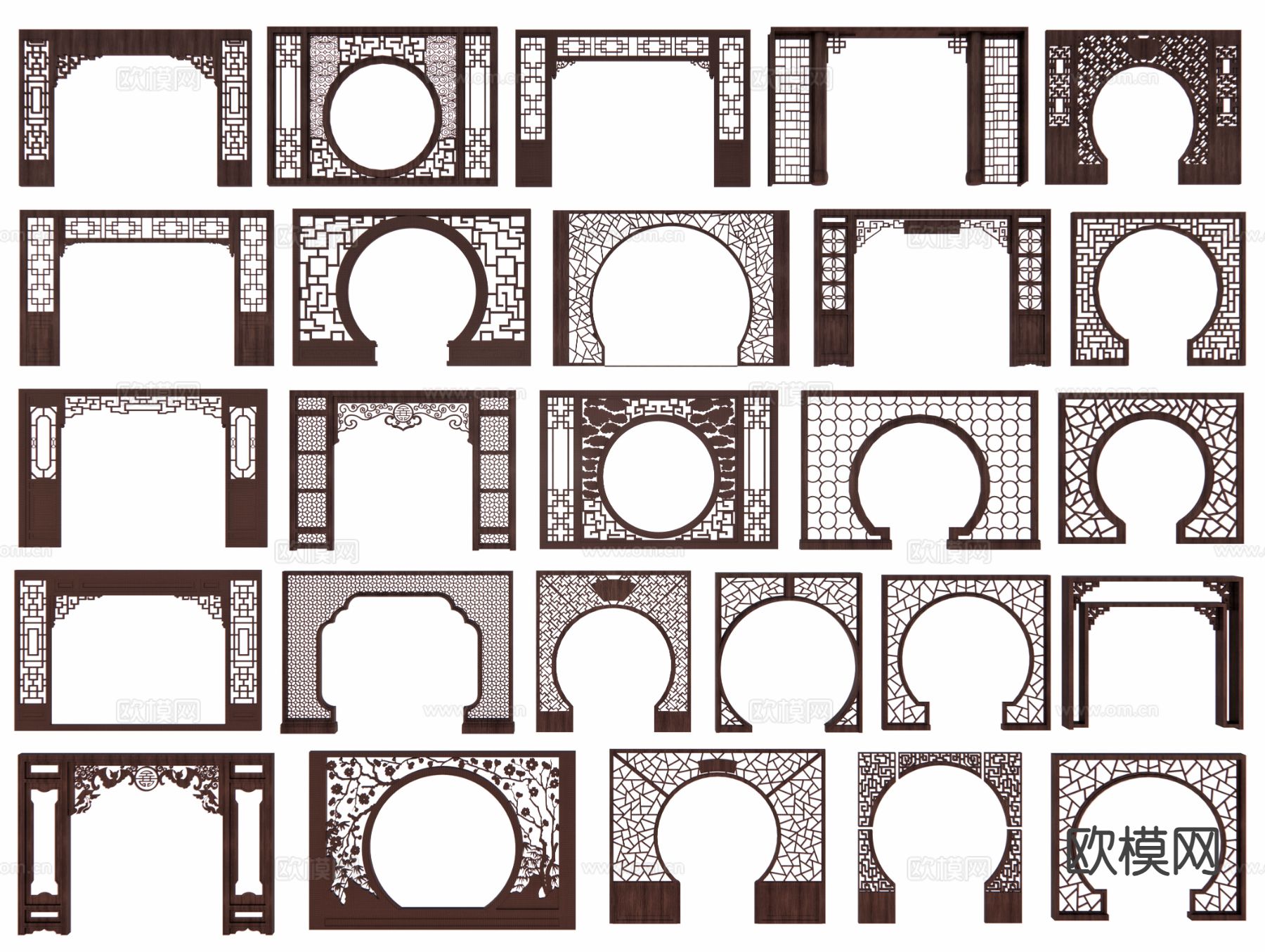 中式景墙 月洞门隔断 拱门墙3d模型